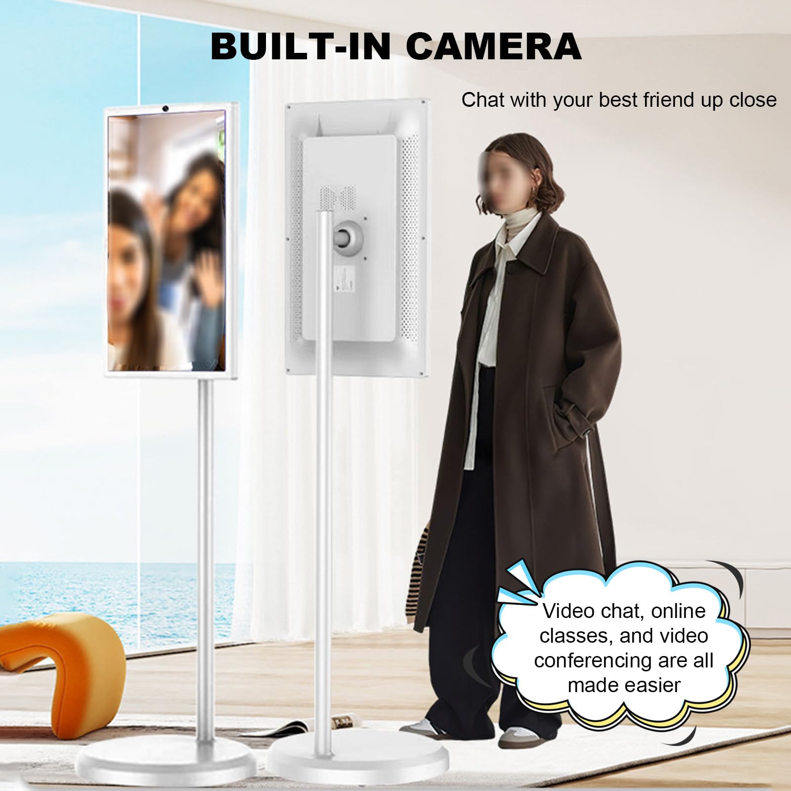 Przenośny telewizor Smart TV, 24-calowy stojak pod telewizor, wysoka podstawa z nóżkami, tryb filmowca, wbudowana bateria, wbudowana kamera 13 MP, pilot 32inC2-8+128G