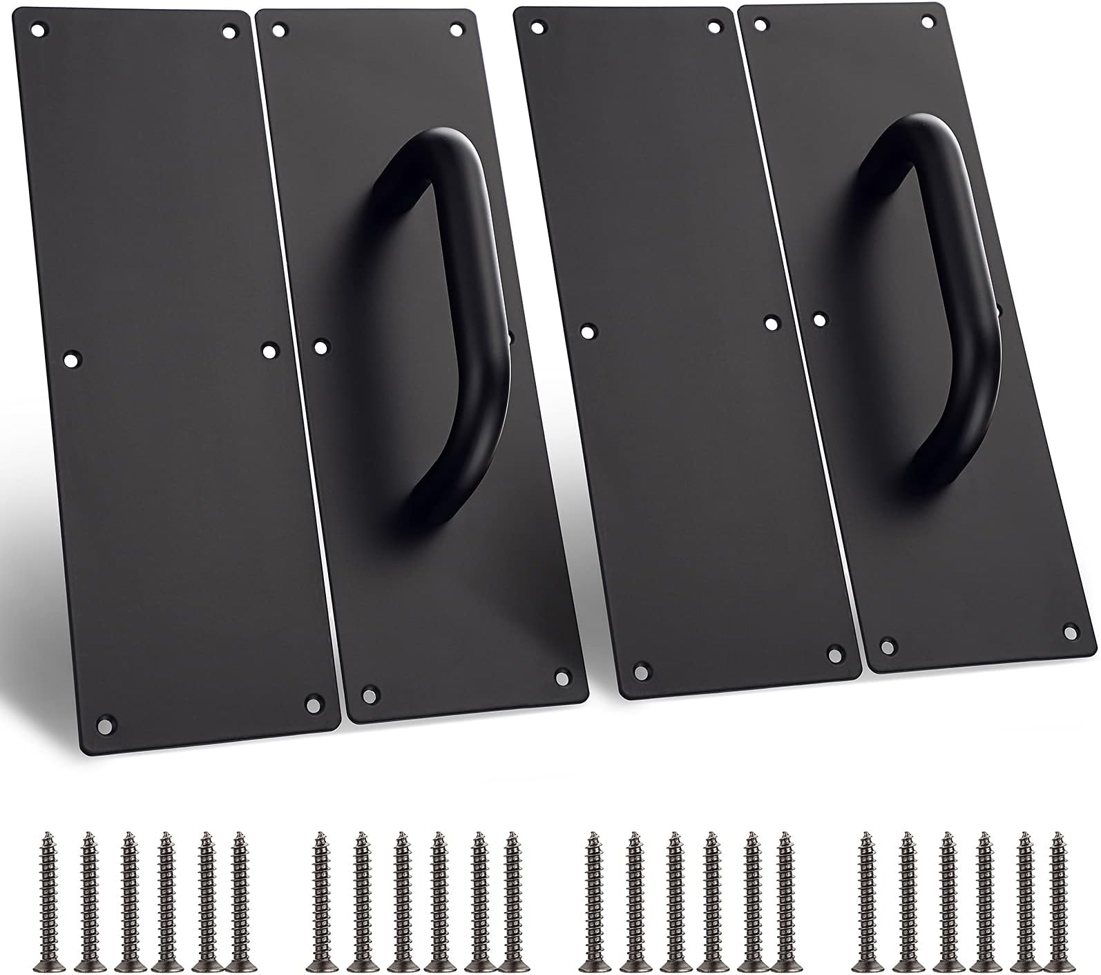Sumnacon 2 Sets 12 Inch Stainess Steel Door Handles - Sturdy Door Pull Push Plates with Screws,Solid Pull Push Handles for Home Office Public, Black