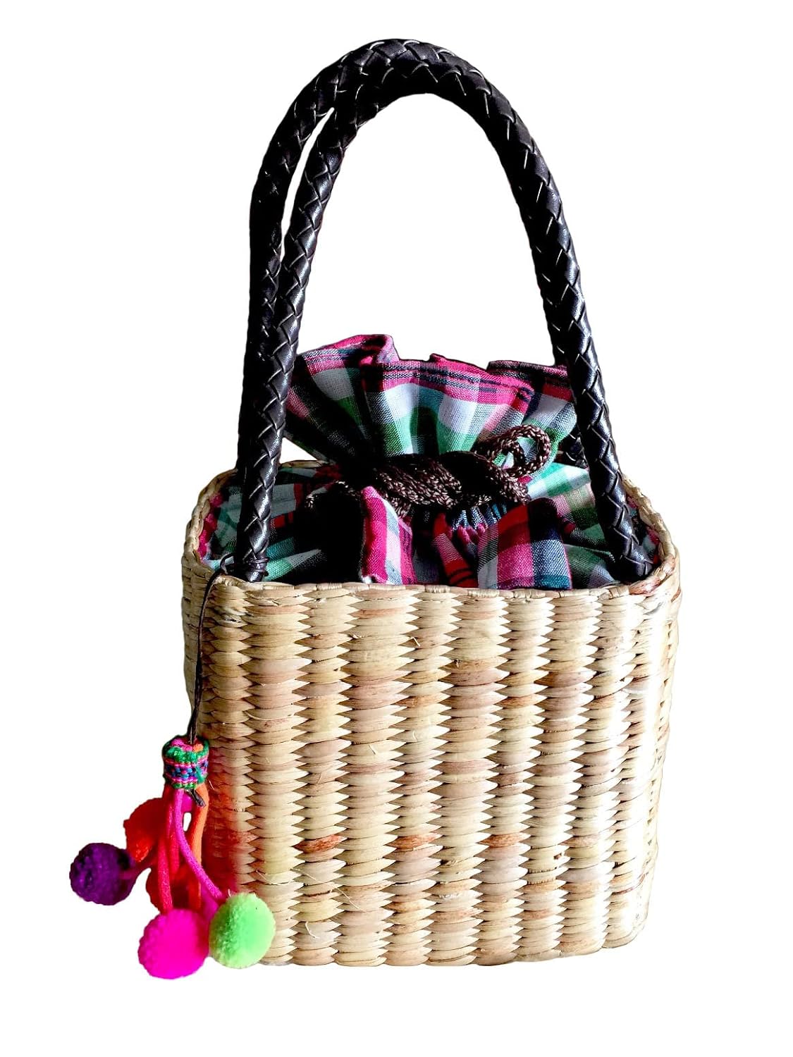 Pom Pom Bag Tassel,Handwoven Straw Bag,Mini Straw Tote