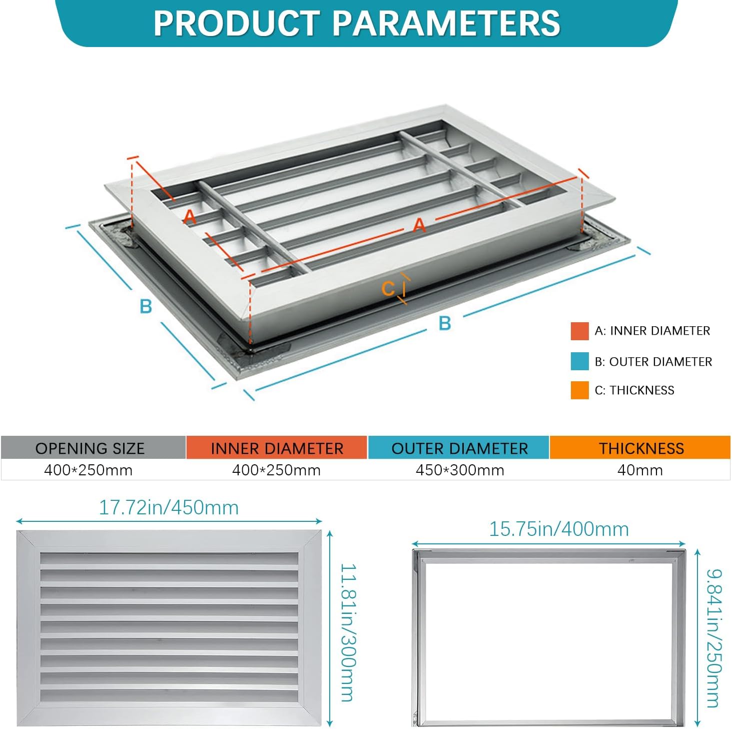Door Louver Vent Two Sided, Door Vents for Interior Doors, Aluminum Door Air Vent Grille, Metal Louvered Door Vent, Through Door Vent for Bathroom Cabinet (16 * 10in)