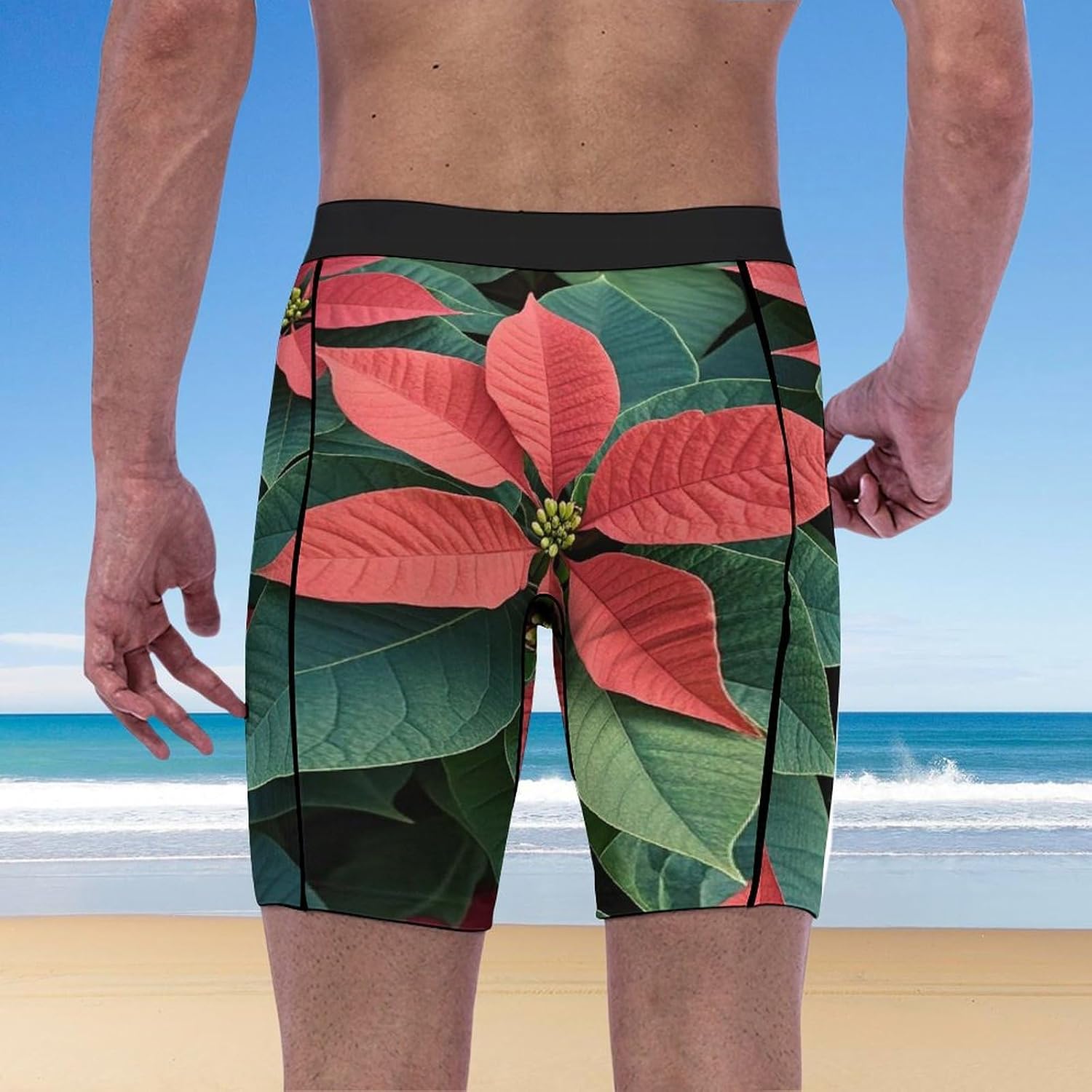 Poinsettia Compression Shorts Men Spandex Sport Shorts Workout Performance Baselayer Underwear