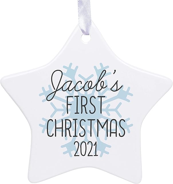 Drifting Ducks Personalised Sentimental Keepsake Baby Boy's First Christmas Ceramic Star Hanging Christmas Tree Bauble Decoration Gift