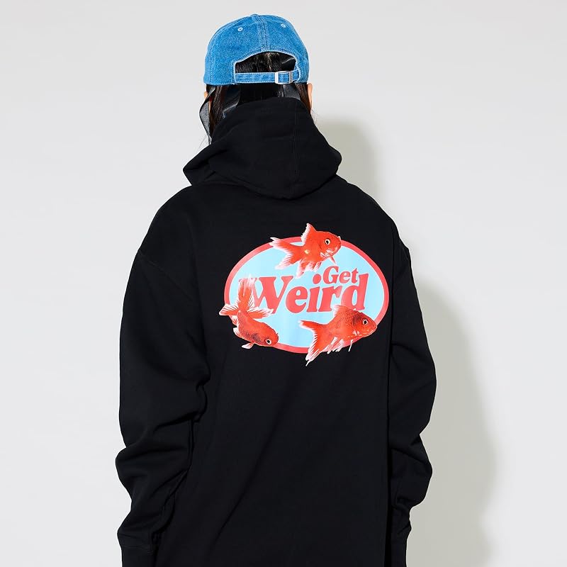 Get Weird Gold Fish Hoodie, Funky Streetwear Sweatshirt for Men, Women, Unisex, Cotton Blend Fit Black, Large image 6