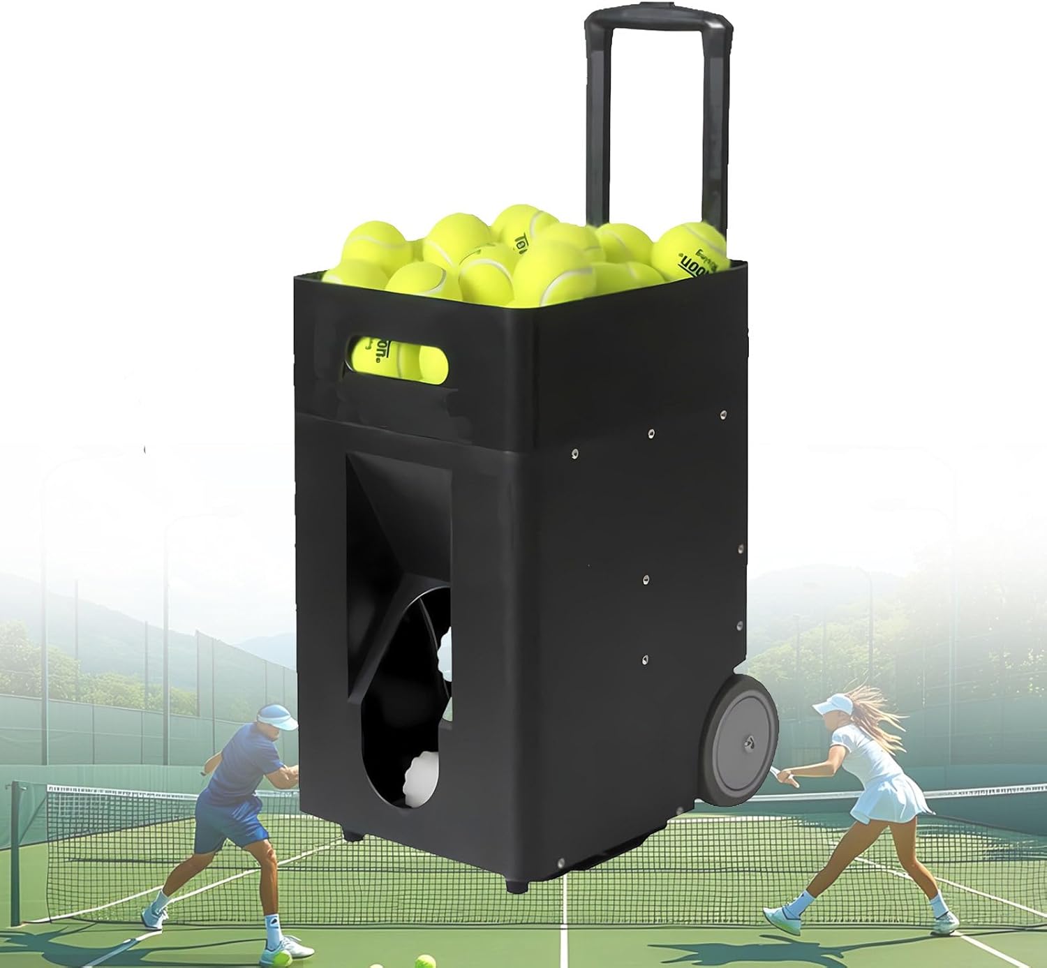 Portable Tennis Ball Machine, Three-Position Adjustable Pull Rod, Dual-Mode Control, Remote Control and Mobile Phone Control, No Worries for Single Person Training