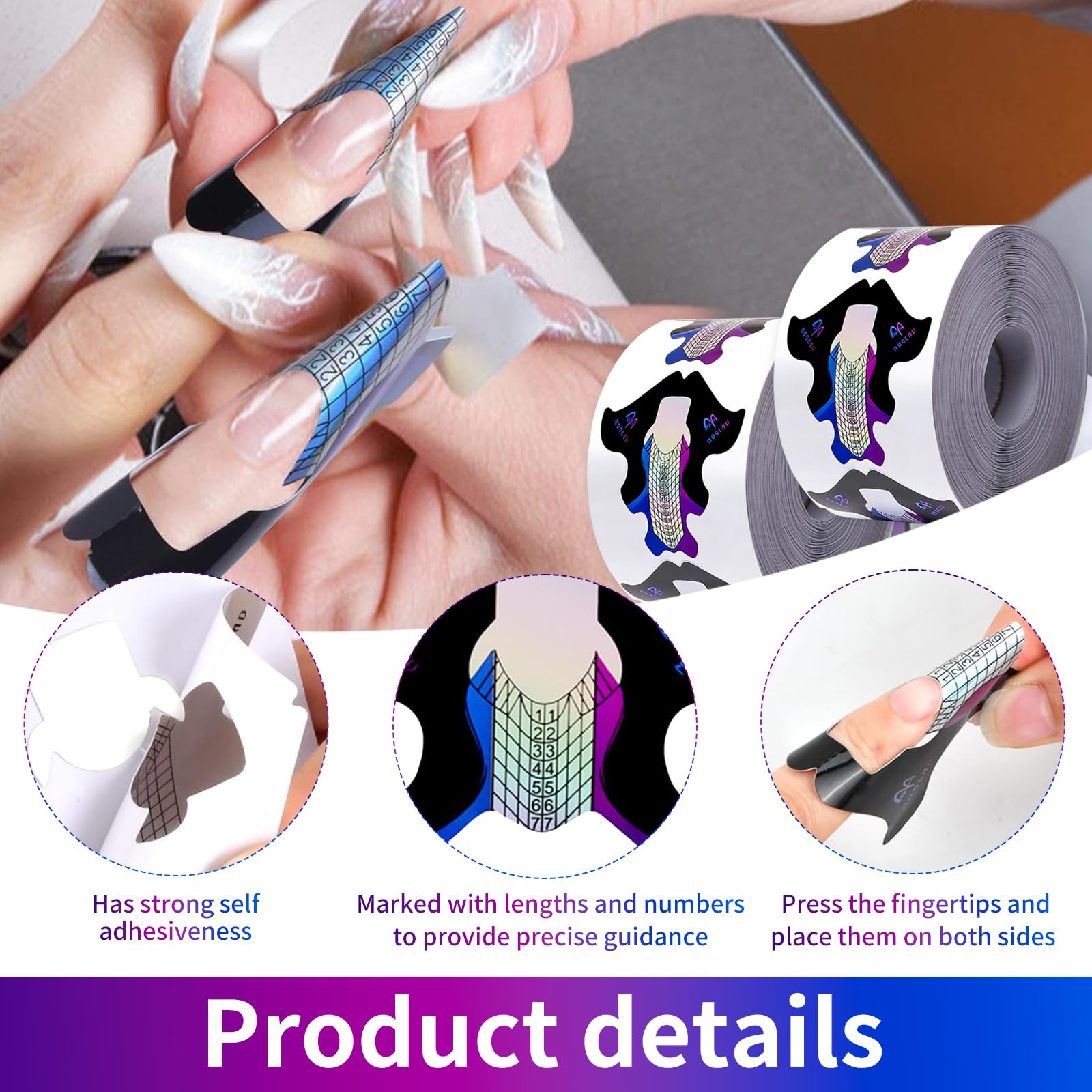 200 Modelli Unghie Autoadesivi per Ricostruzione Unghie, Nail Forms Professionali per Gel e Acrilico, Cartine Unghie con Scala Graduata