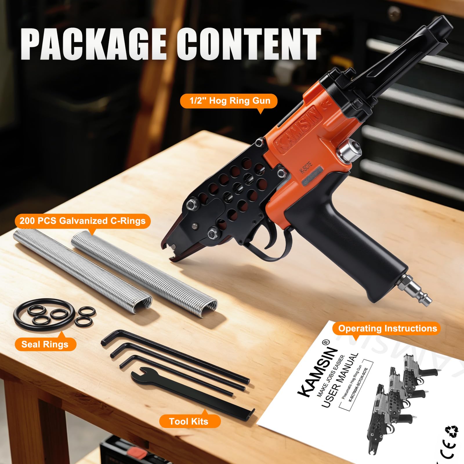 KAMSIN K-SC7E 15GA Pneumatische C Ring zange, 19 mm Krone 7,0 mm Verschluss Schweinering-zange für Gabionen, Zäune, Tierkäfige, Fallen und Befüllungsarbeiten