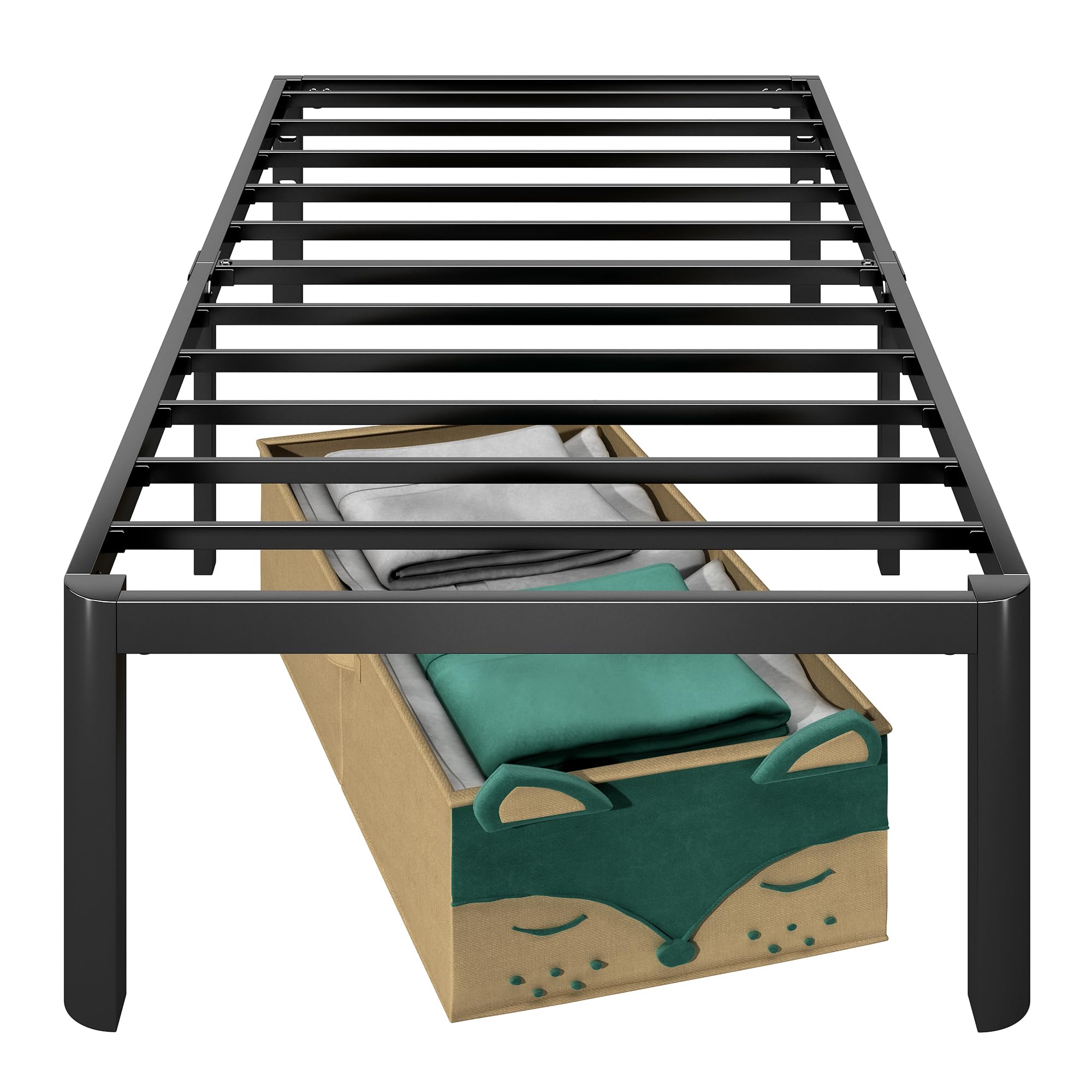 Fohigor 14 Inch Twin Bed Frame with Round Corners, Heavy Duty Metal Platform Bed Frame Twin Size, Noise Free, No Box Spring Needed, Easy Assembly - Durable and Elegant, Black