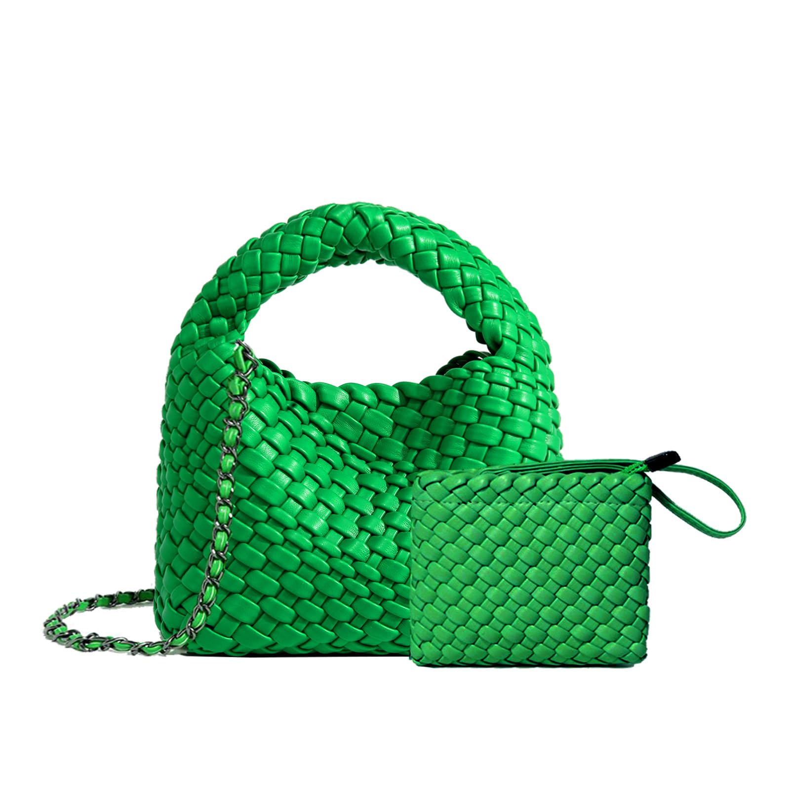 JINMANXUE Fashion Mini Handbag For Women, Woven Tote Bucket Composite Bag Knitting Chain Bags, Crossbody Shoulder Purses