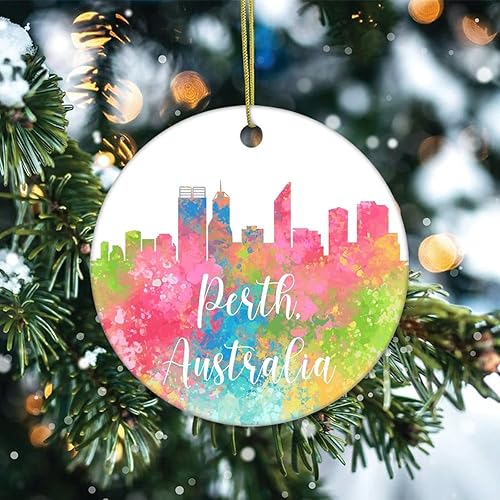 Vista 14 de Two-Side Printed Australia-Canberra Ceramic Christmas Ornament, Novelty for Family Friends Kids, Colorful City Painting Christmas Keepsake Pendants