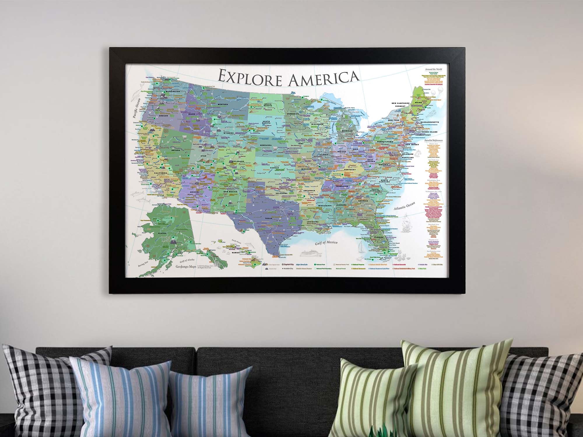 Custom National Parks Map - All National Park Sites - National Park Tracker - Map of the United States - Push Pin Travel Map - Framed Map, Rolled Poster, or Stretched Canvas - 500 Map Pins