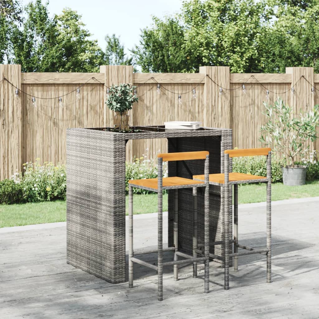 vidaXL Taburetes Altos 2 uds Madera de Acacia y ratán sintético Gris, Taburete Alto, Taburete de Barra de Cocina, Muebles de Bar, Silla Alta de Cocina