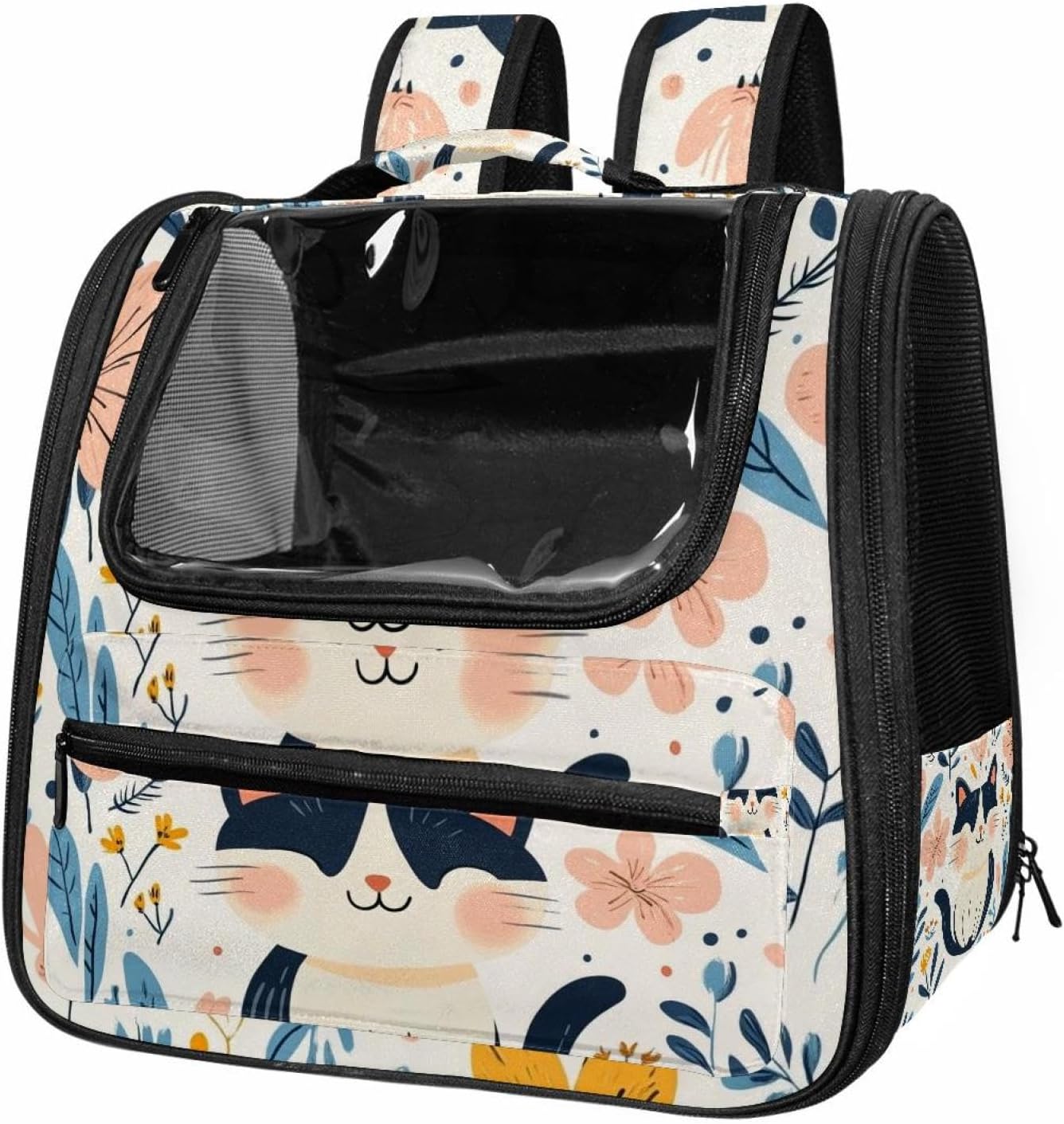 Portable Travel pet Backpack Carrier Hamster Bag Small Dog cat Carrier Breathable Hang Bag, Cute Cat Flower (4)