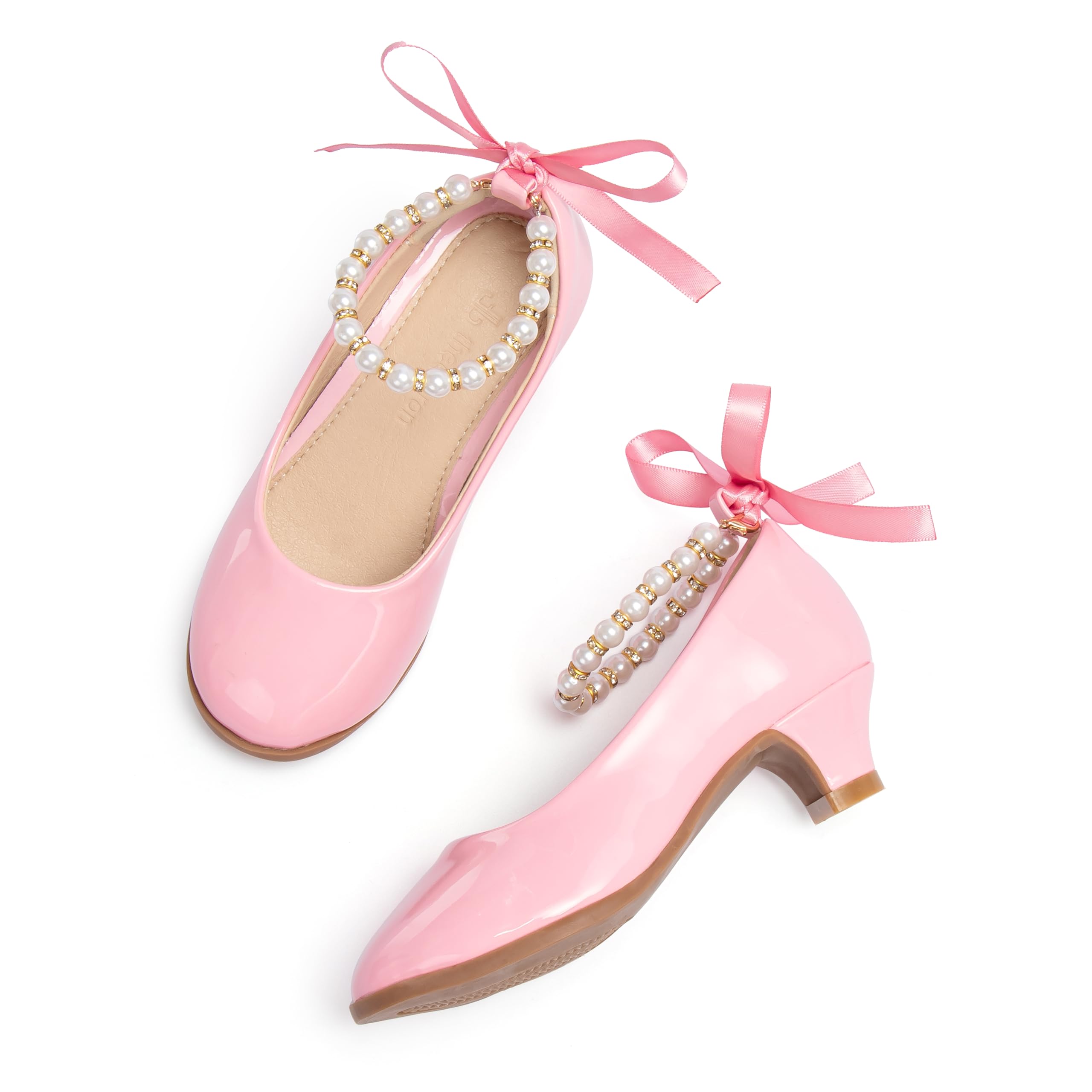 THEE BRON Girls Low Heel Dress Shoes Mary Jane Party Wedding Flower Girl Pumps