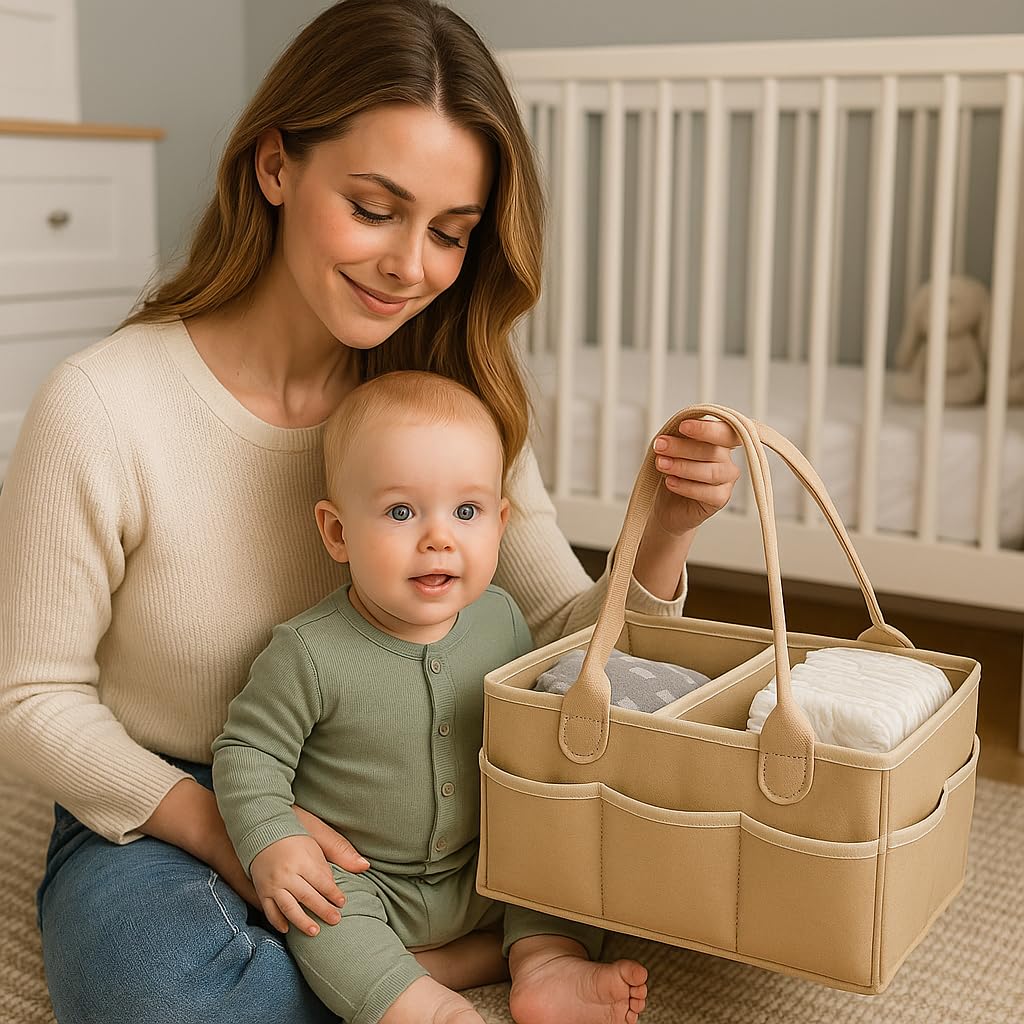 Cutties and Giggles Baby Nappy Caddy Organiser, Portable Nursery Storage Basket, 38cm x 25cm x 18cm - Image 3