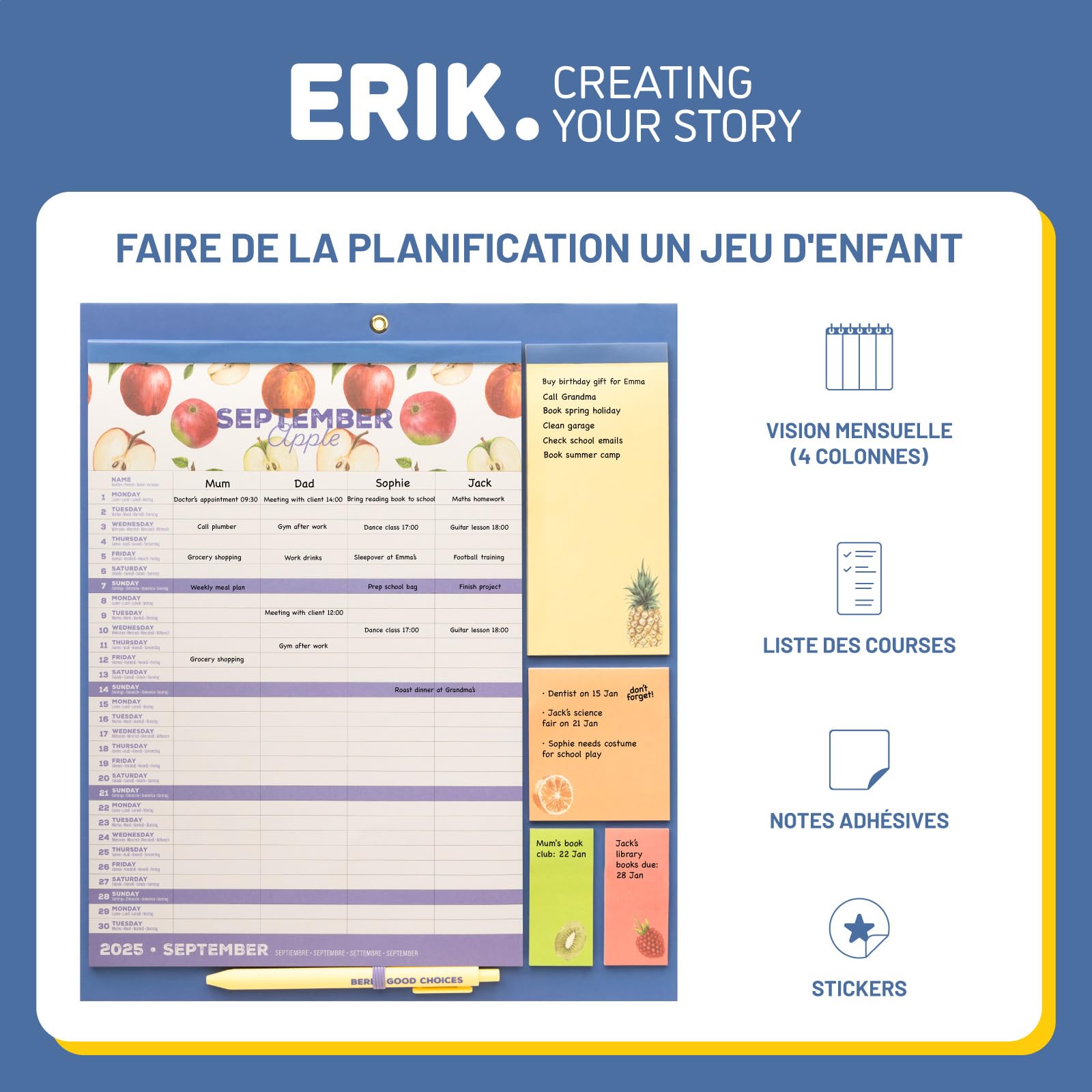 Calendrier Magnétique Frigo Fruits 2025-2026 | Planificateur Mensuel 16 mois Grupo Erik