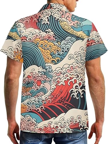 Miniatura 5 de GLUDEAR Camisa japonesa con botones y estampado 3D de Kanagawa Katsushika Hokusai Art 3D para hombre