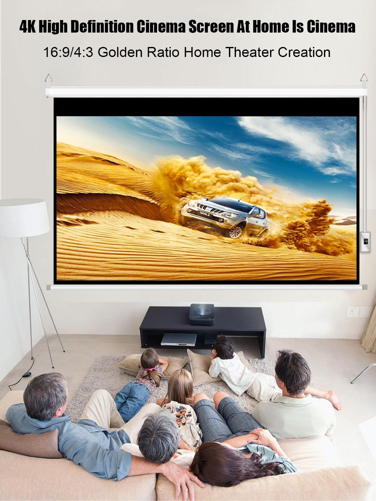 Schermo elettrico per proiettore, motorizzato da 72 pollici, supporta proporzioni 4:3 e 16:9, perfetto per riunioni, scuole, home theatre e cinema