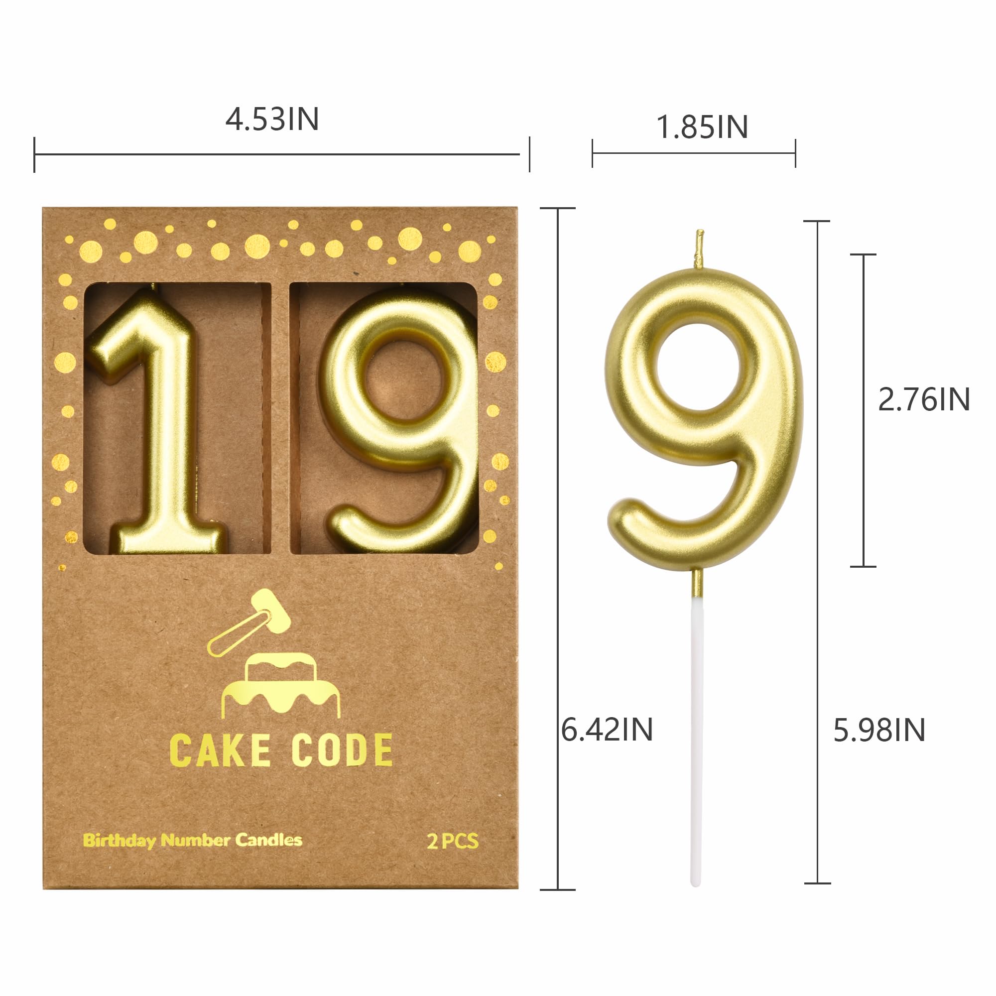 Velas clásicas de cumpleaños con número 19 de oro de 2.76 pulgadas, velas de números dorados, velas de números de pastel, celebración de fiesta