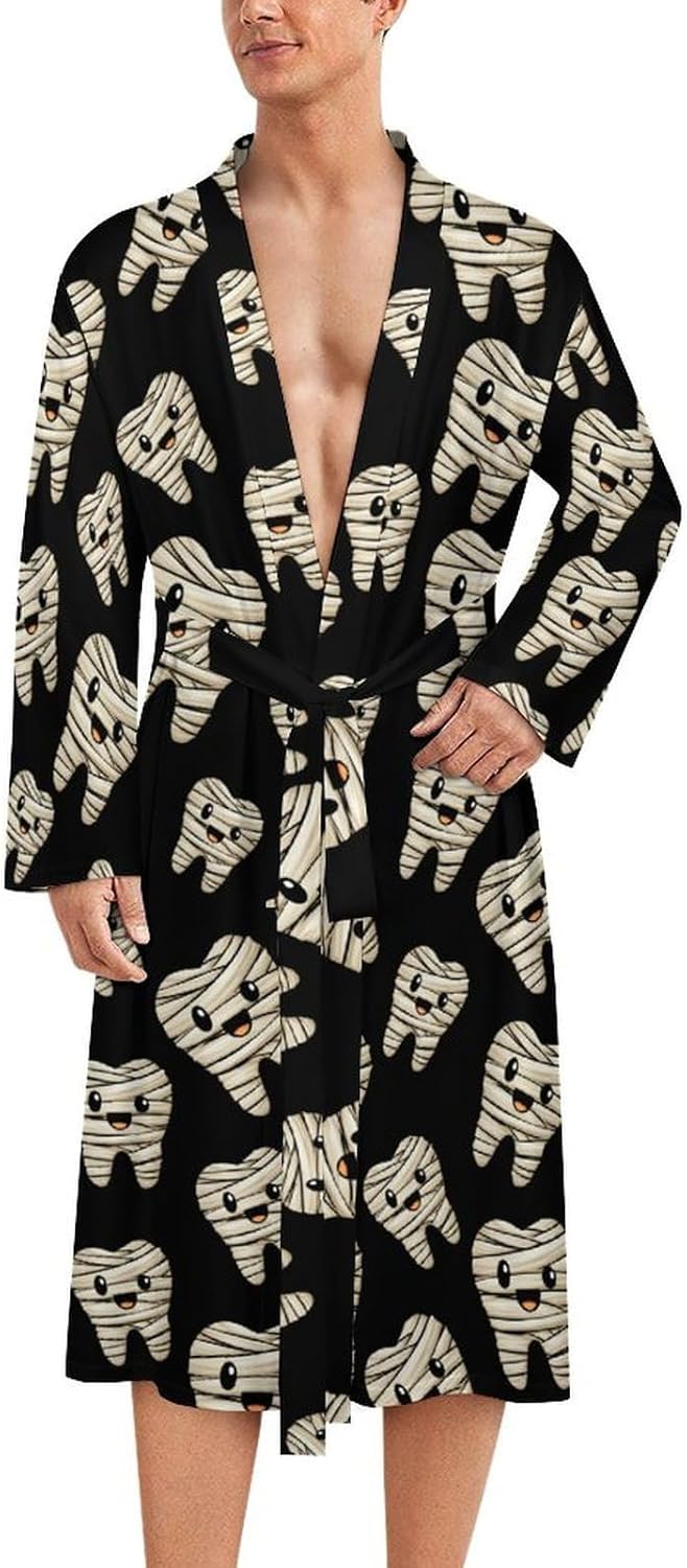 Cute Mummy Tooth Dentist Halloween Dentistry Mens Robe Long Bathrobe for Women Bath Robes Lightweight Soft Printed Sleepwear