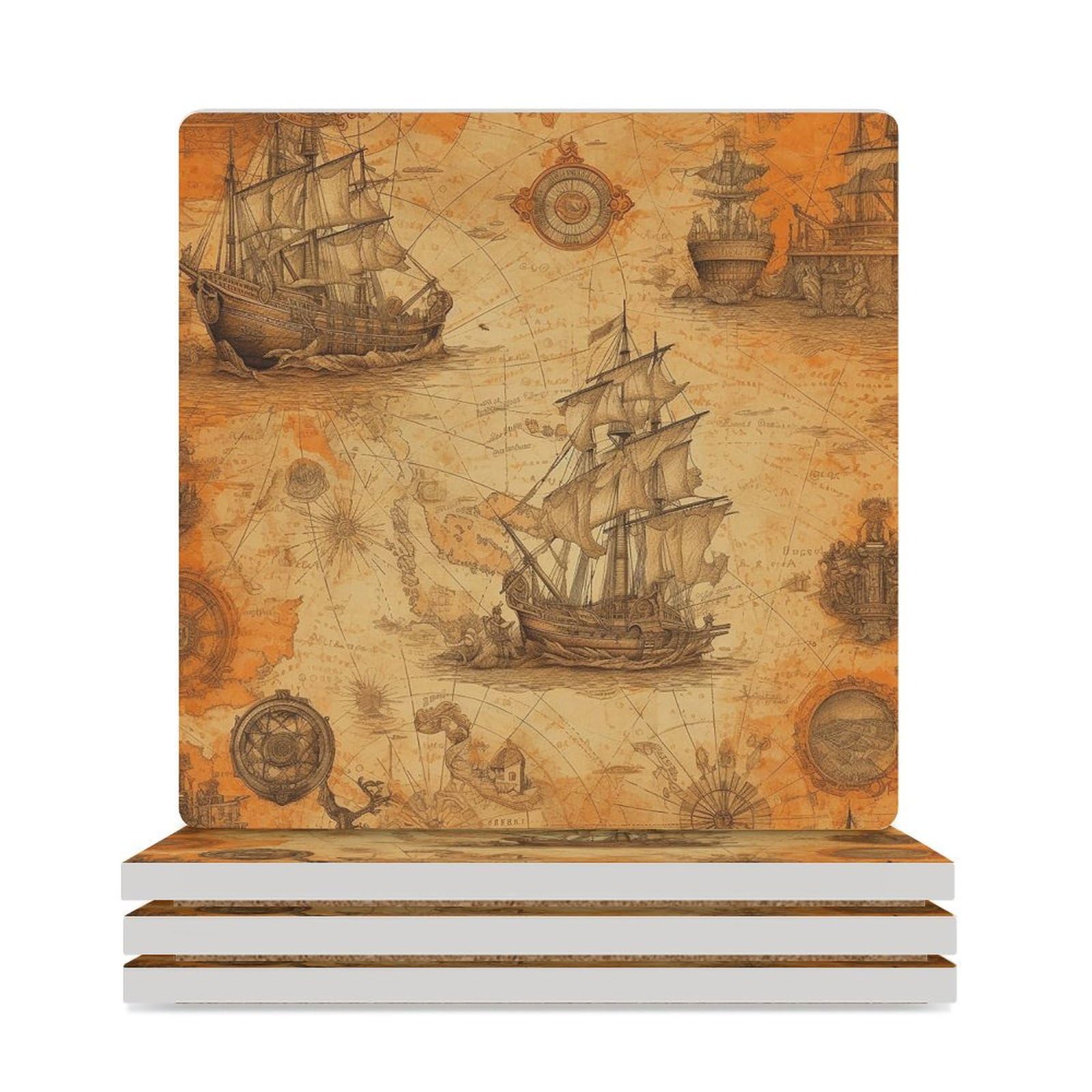 Dessous de verre pour table basse cuisine salon, protège-table motif bateau boussole