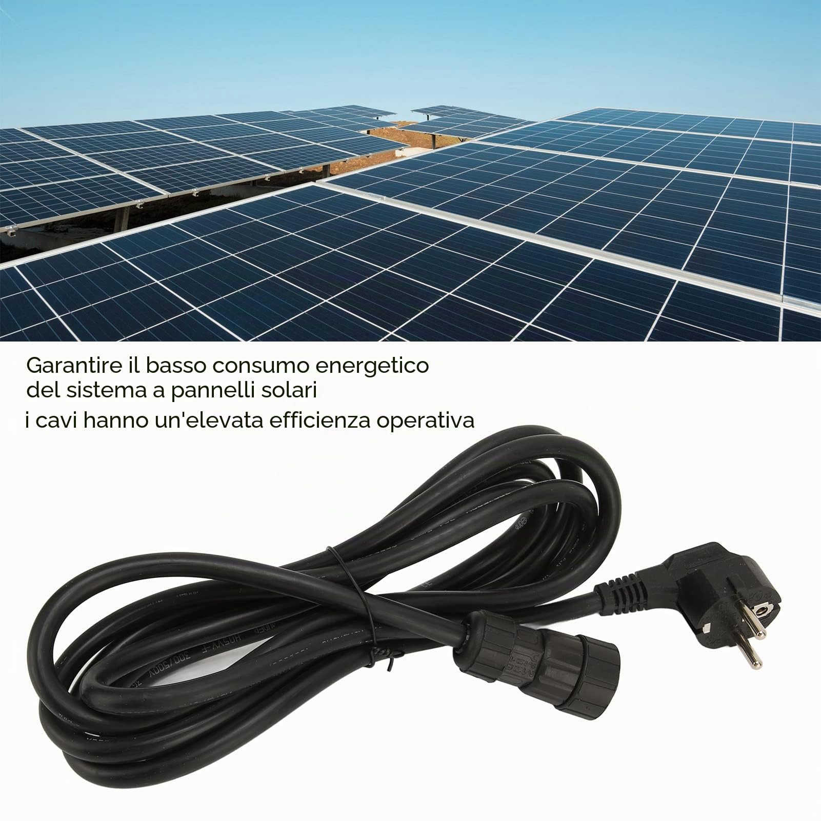 Cavo di Alimentazione CA, Cavo Inverter Solare, 2 Pin Cavo di Prolunga CA Cavo per Inverter Solare, di Generazione di energia Solare fotovoltaico EU 220V, 3 Metri