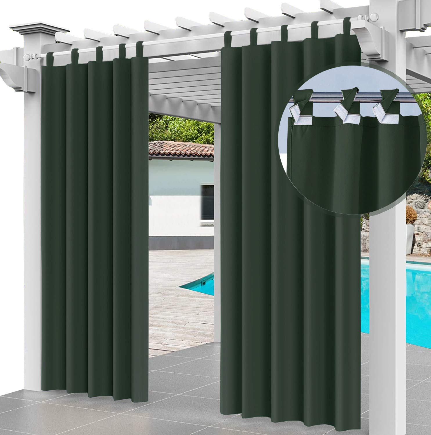 Ferocity Outdoor Curtain Waterproof 220 x 155cm UV Rays Prevent Curtain Waterproof & Windproof Drapery for Patio, Front Porch, Pergola, Beach Home Width 61" x Length 87", (1 Panel) Green [129]