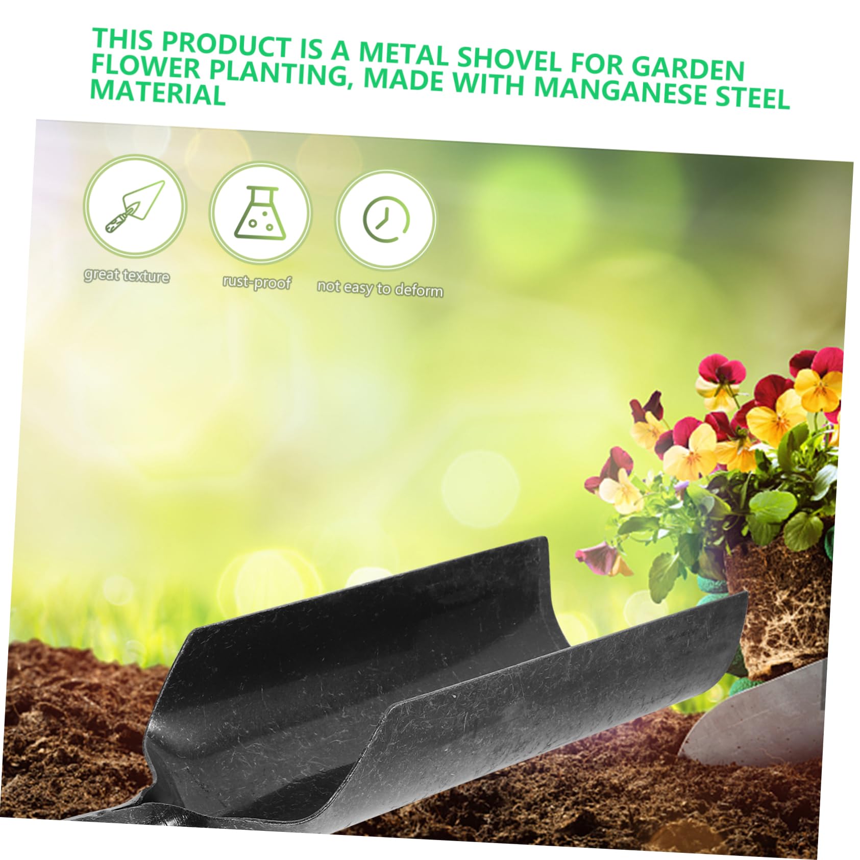 Pala da Giardino in Acciaio al Manganese, Nero, Robusta | Scavo e Trapianto, Impugnatura Rinforzata, Taglio Radici Metalliche, Attrezzo Manuale