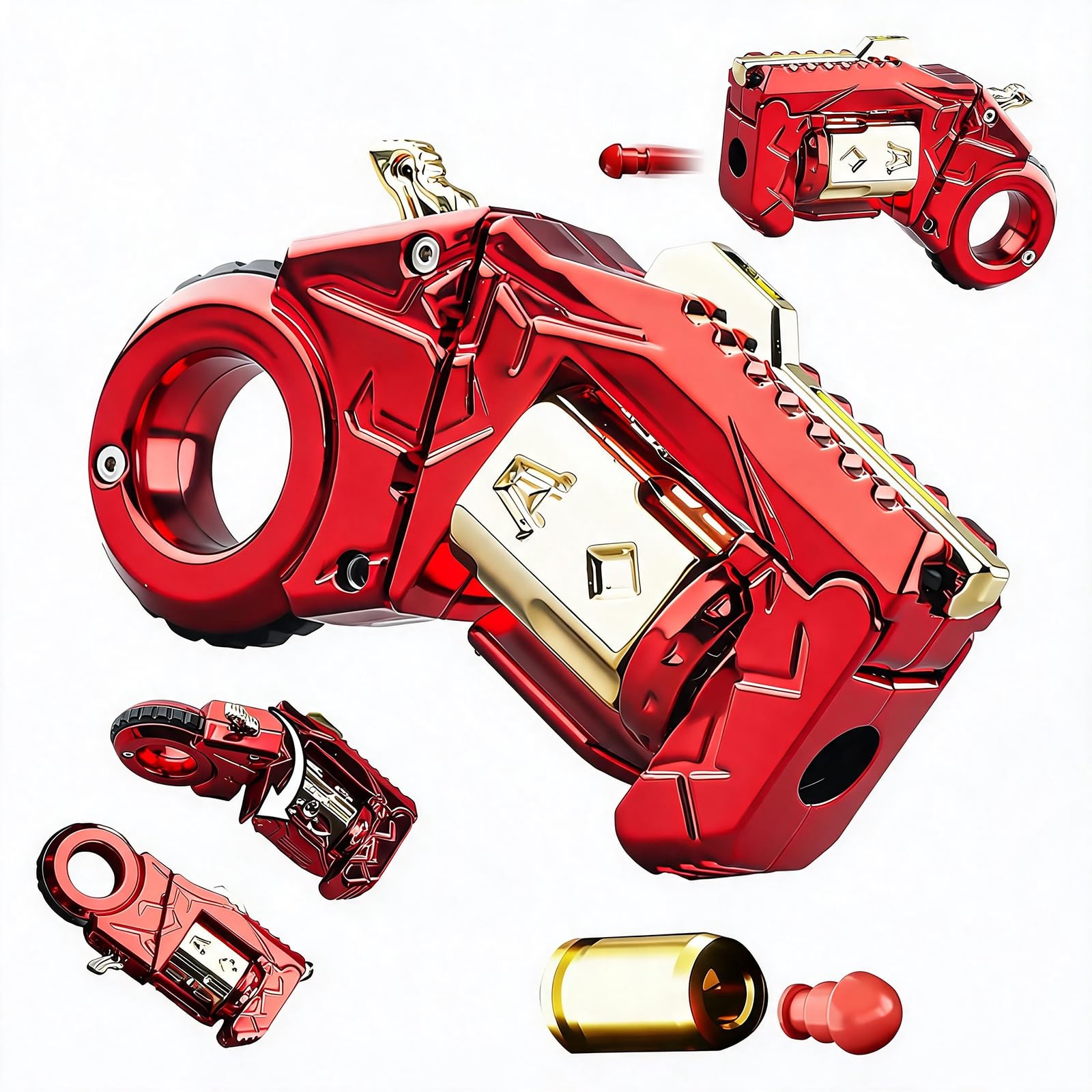 Fidget Gun Toys for Adults, Metal Guns with Shell Ball Target Sight Funny Toys Alloy Stress Anxiety Relief Office Toys (Red)-image-5