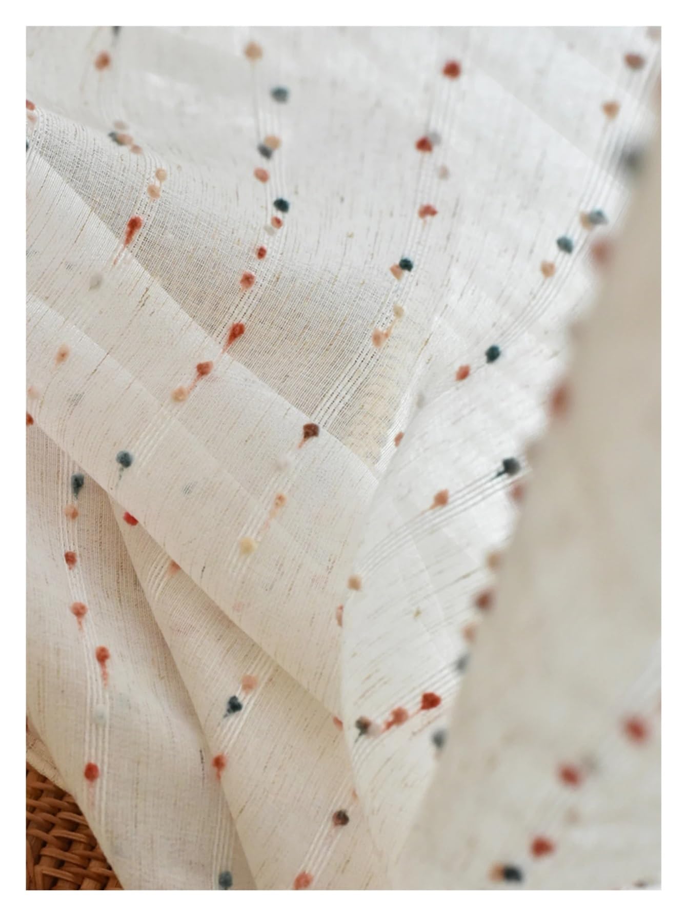 Tende Arricciate Tende in Lino a Pois Arcobaleno Tende for camerette for Bambini Tende in Garza Carine in Filato di Lino retrò(Stick,1pc W132xL213 cm)
