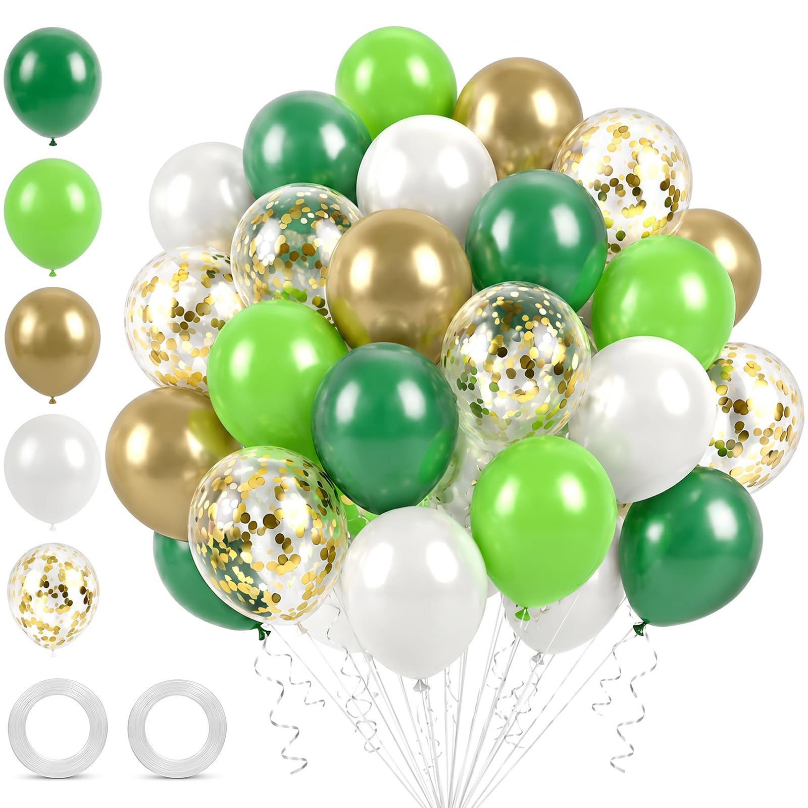 WenmthG 30 Stück Grüne Luftballons – Dunkelgrün Hellgrün Weiß Retro-Konfetti Heliumballons - Ballon Deko für Geburtstag, Hochzeit, Taufe, Jugendweihe & Babyparty