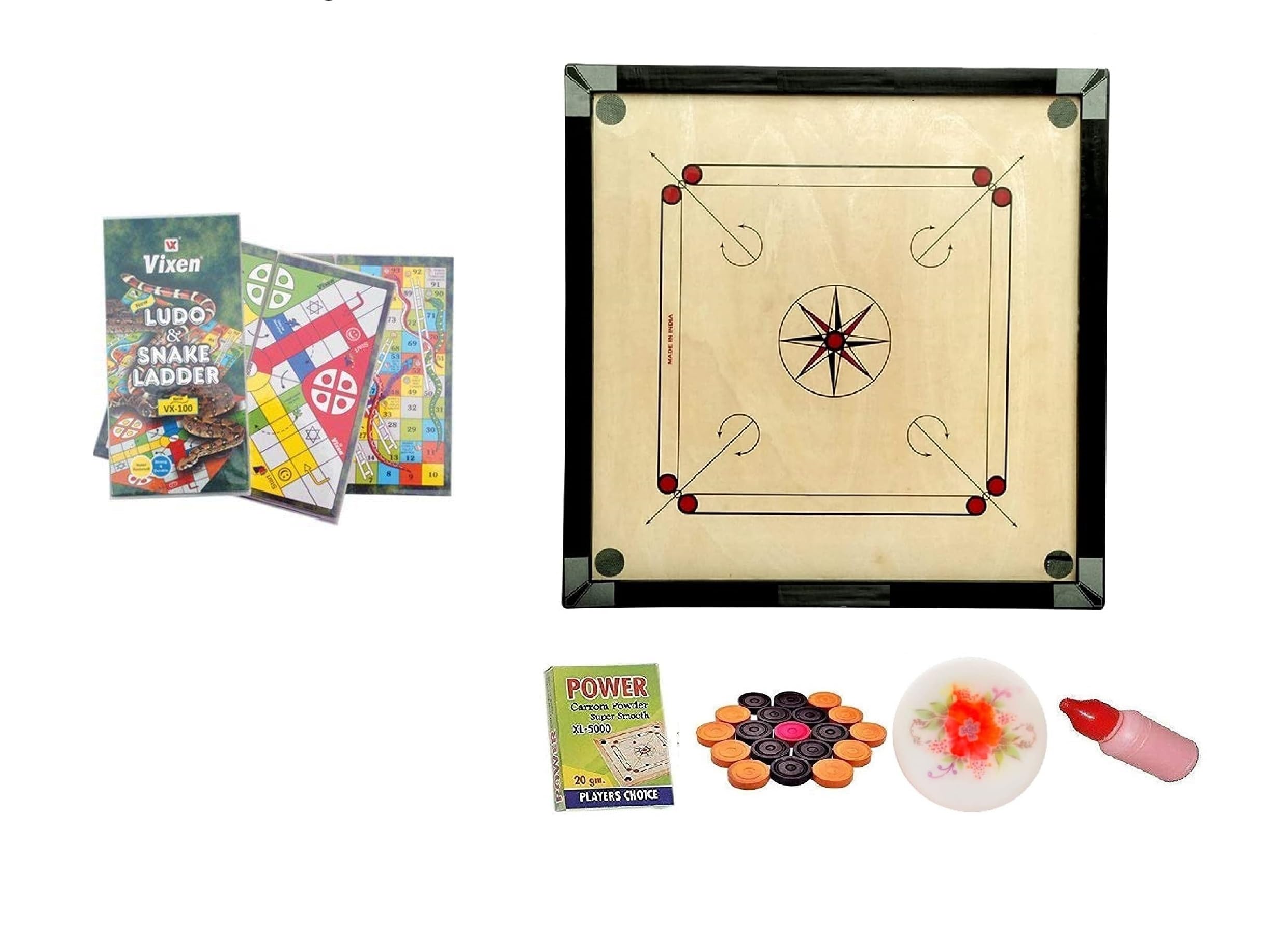 WRF Superior Matte Finish Practice Carrom Board for Serious Professional Practice with Coins Striker and Powder Black New (26 Inch Carrom with Vixen Ludo Wr-04)