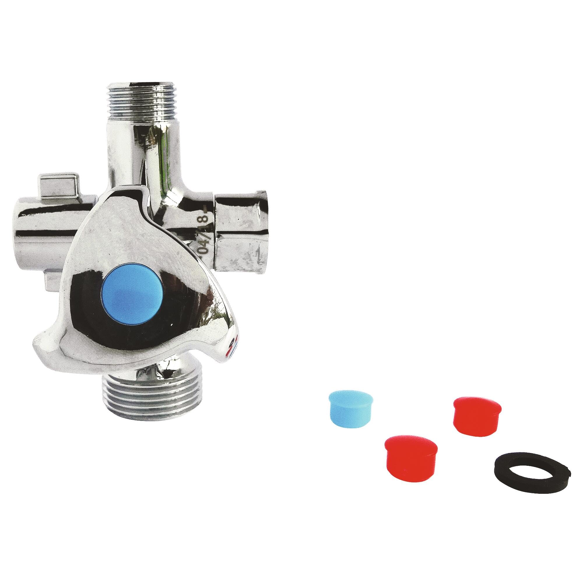 SOMATHERM FOR YOU, Robinet d'arrêt multifonction compact F3/8" avec sorties M3/8", F1/4" et M3/4" - Corps en laiton chromé, vanne 1/4 de tour, idéal pour espaces réduits Norme ACS
