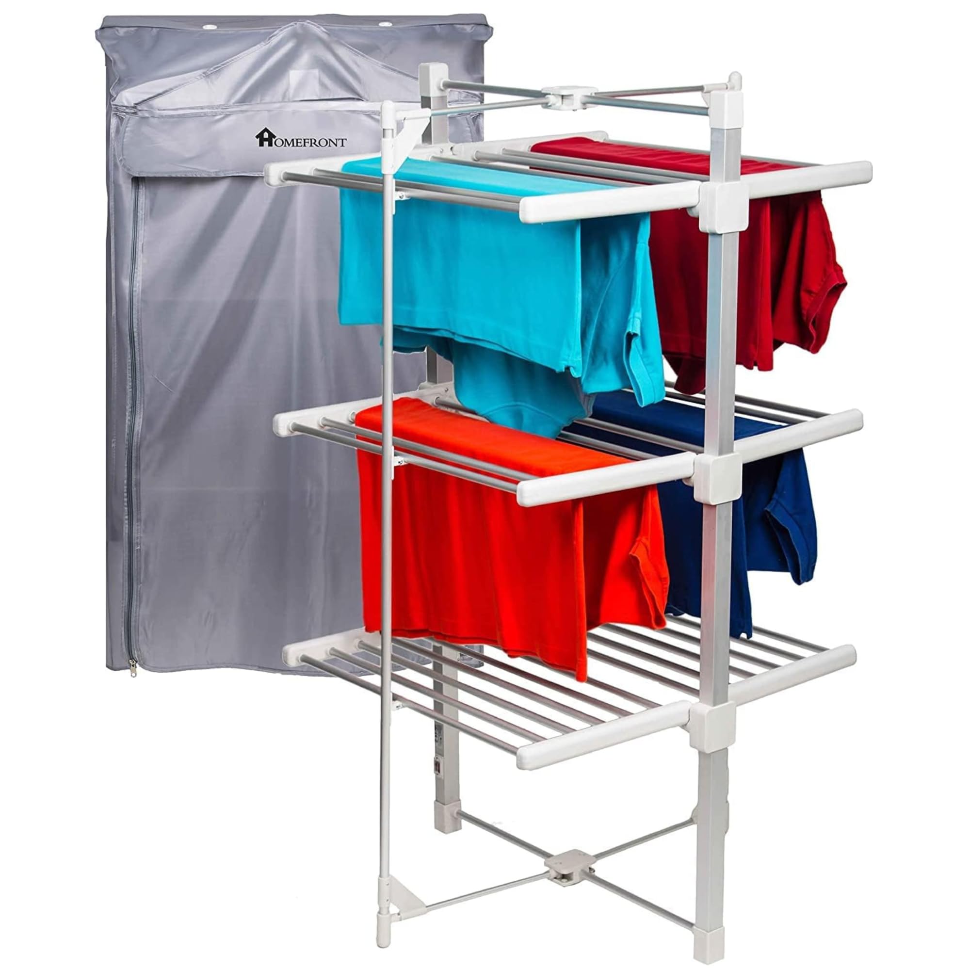 Heated Clothes Airer – EcoDry Electric 3-Tier Folding Indoor Dryer Rack with Free Zip-Up Cover, Energy-Efficient Heated Laundry Rack Horse, 330W