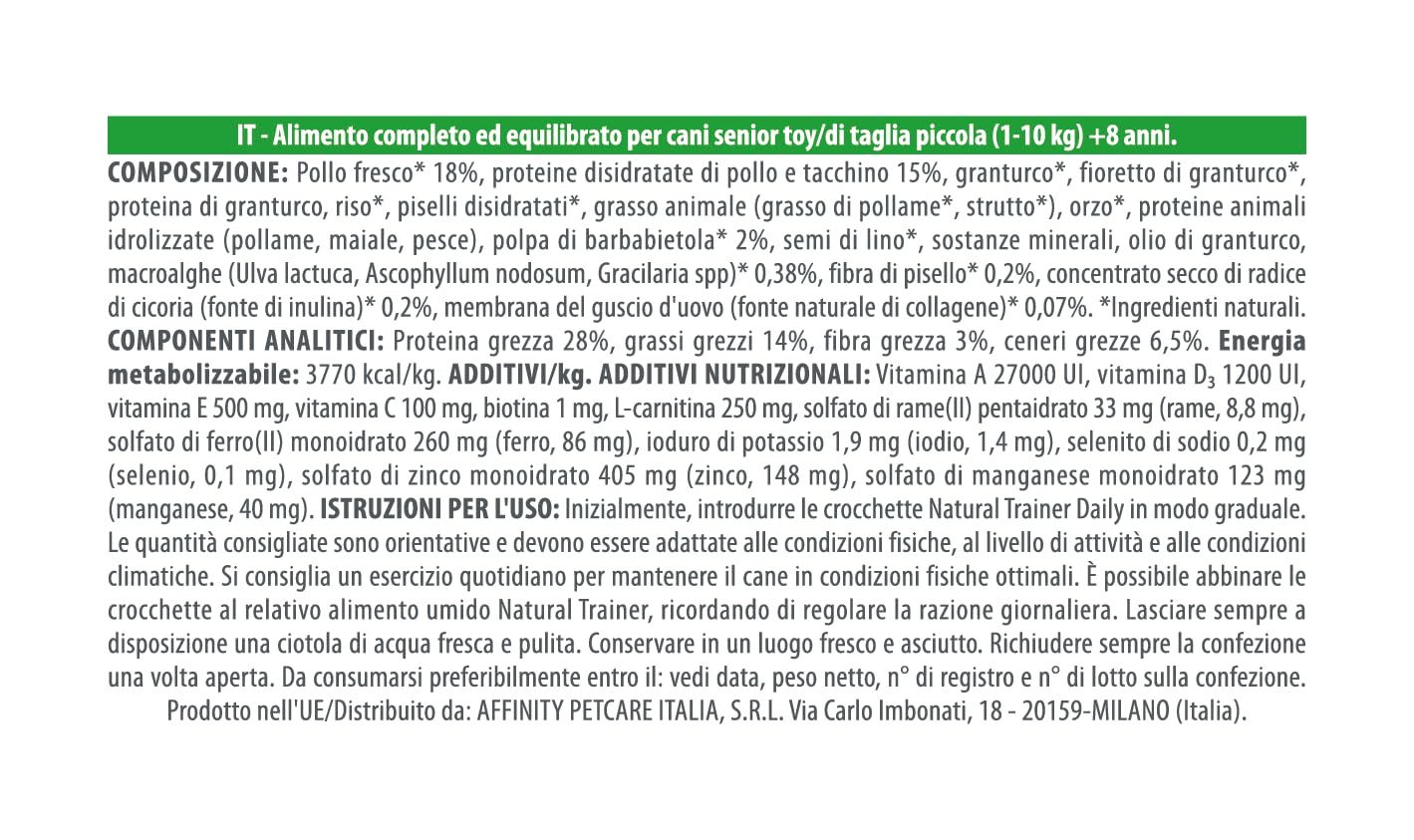Trainer Natural Cibo per Cani Small and Toy Mature, Pollo, 2 Kg