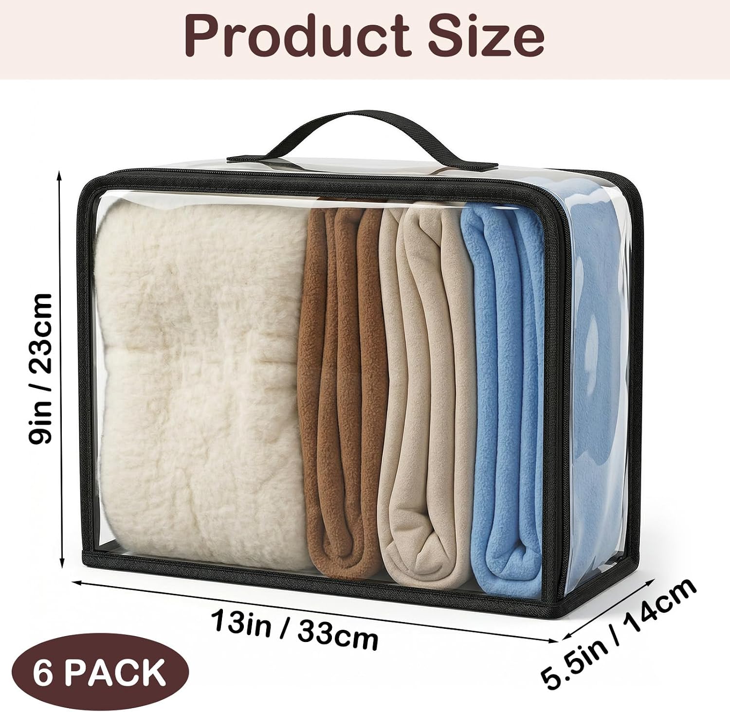 6 Pack Large Clear Storage Bags & Packing Cubes, 33L Extra Large PVC Zippered Organizer with Handle for Travel, Blanket, Sweater, Clothing & Home Storage
