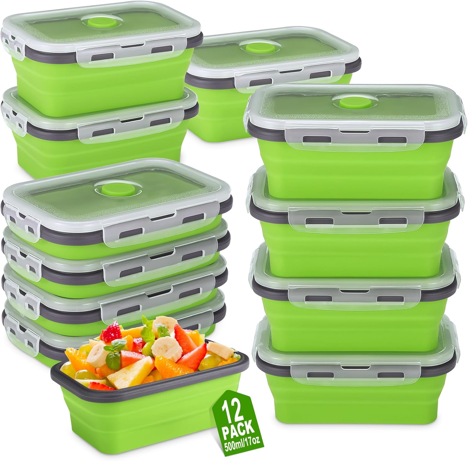 Mifoci 12 Pack Collapsible Bowls Bulk with Leak Proof Lids
