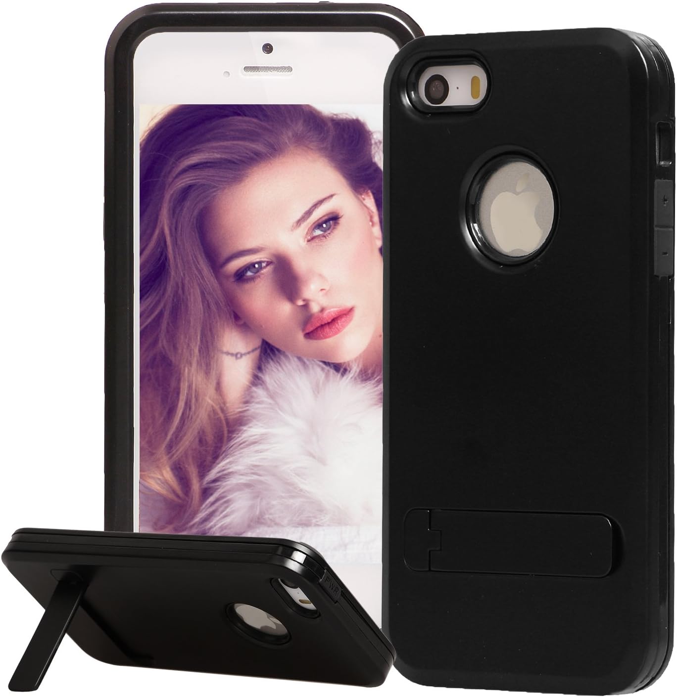 iPhone 5 Case,iPhone 5S Case,iPhone SE Case,BAROX Fashion Shockproof Protective Armor Defender Kickstand Case Cover for iPhone 5/5S/SE (Black)