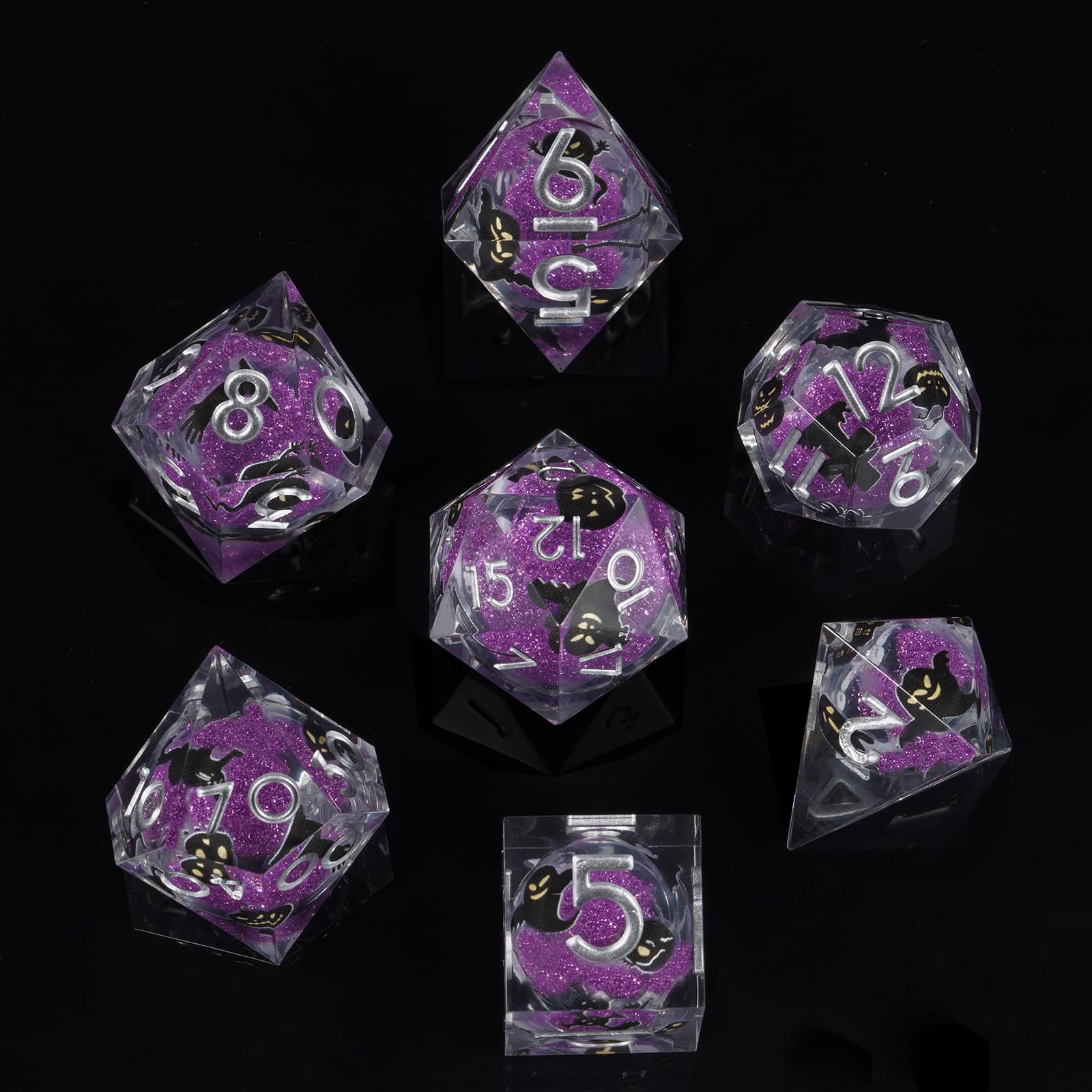ORUZA 7 Stück Polyedrische DND Würfel Set Liquid D&D Core Würfel D4 D6 D8 D10 D12 D20 D% Treibsand Spielwürfel für Dungeons and Dragons RPG MTG Pathfinder Rollenspiele