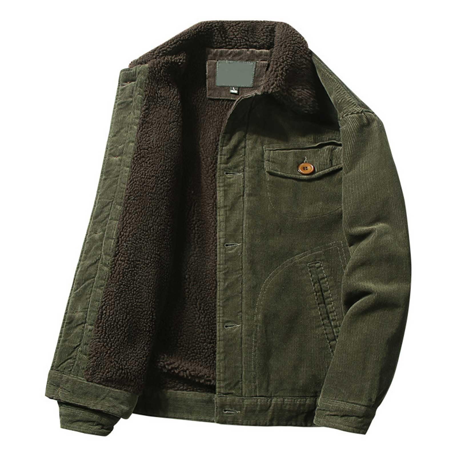 Generisch Cowboy - Giacca da uomo Corduroy Revers in pile con tasca, calda giacca invernale a coste, tinta unita, alla moda, per il tempo libero, in pile