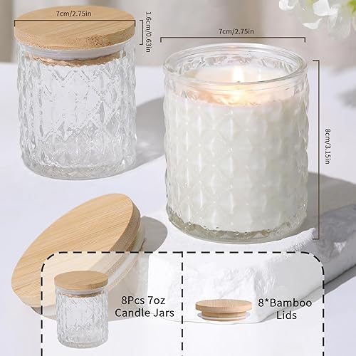 Miniatura 2 de MATAHUM Paquete de 8 tarros de vela transparentes para hacer velas, tarros vacíos de vidrio de 7 onzas con tapas de bambú para suministros de