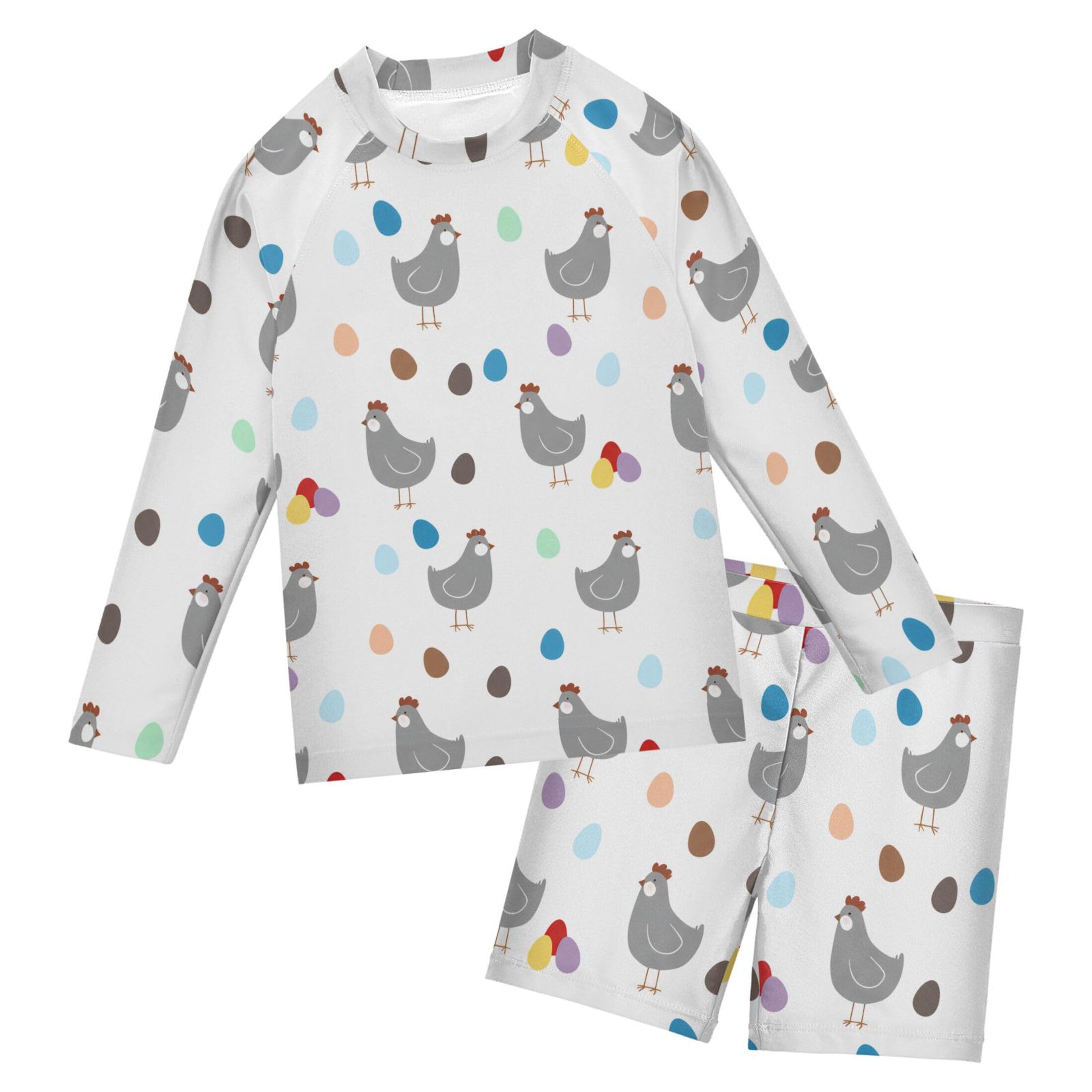 Cute Cock Rooster Baby Boys' Toddler Long Sleeved Rashguard Swim Bathing Suit Set B0404058