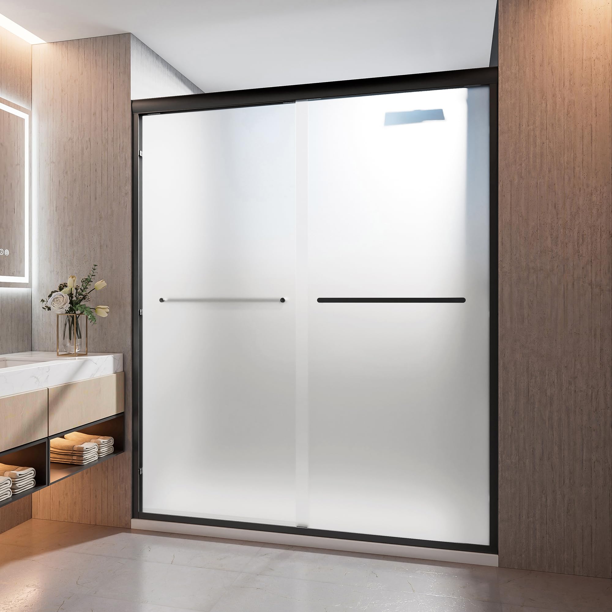 Photo 1 of Shower Door, Double Sliding Glass Shower Door, High Strength 1/4"(6mm) Tempered Glass, Aluminum Framed with Stainless Steel Handle,Easy to Clean