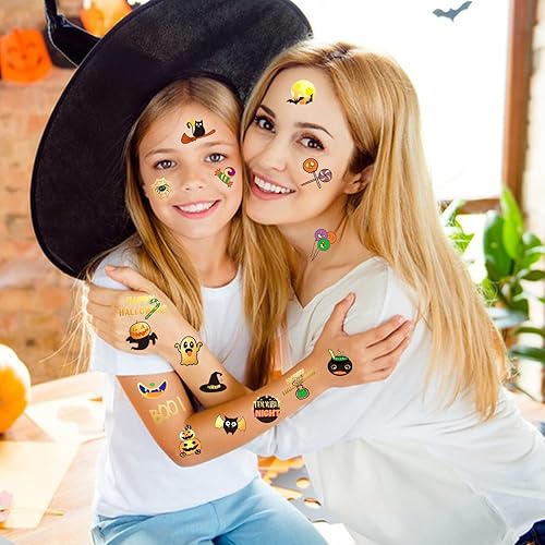 Miniatura 6 de Tatuajes temporales de Halloween para niños, calabaza, fantasma, bruja, regalos de fiesta de Halloween para niños o niñas, 126 piezas de golosinas