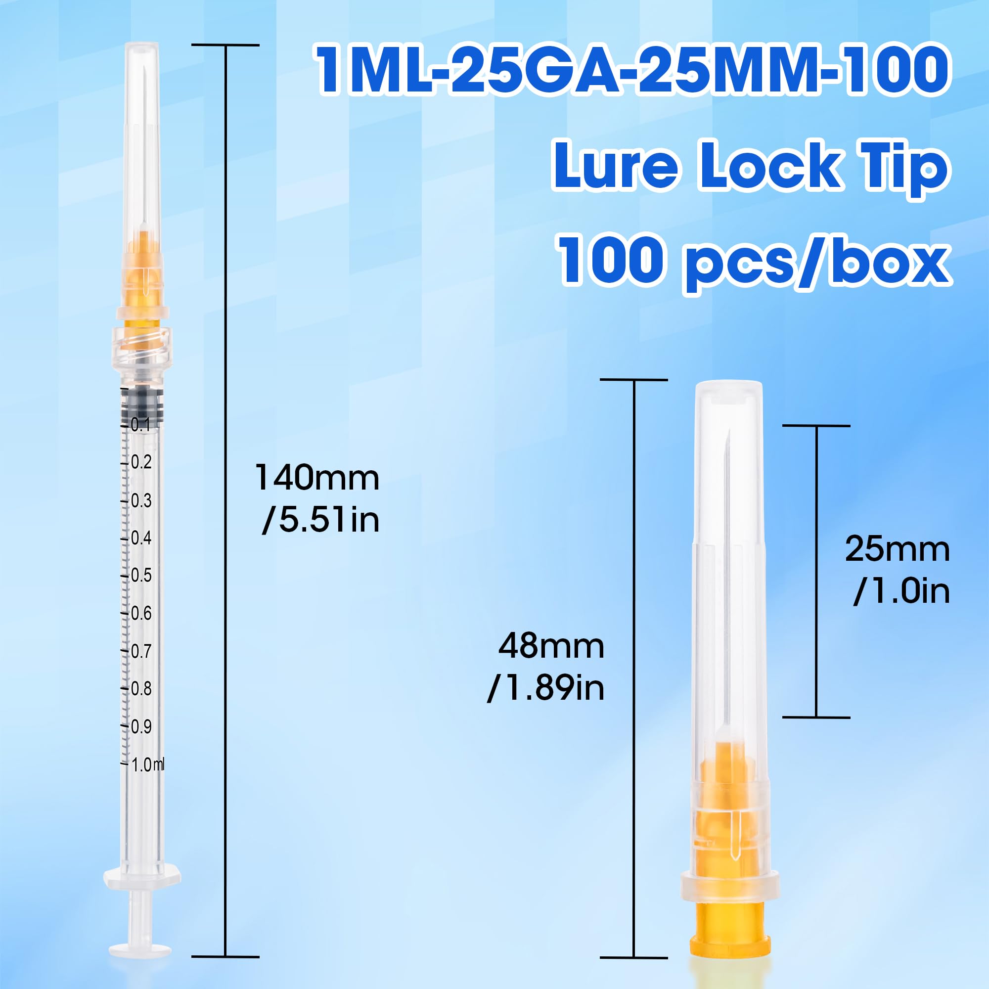 25 Gauge 1 inch Syringes Luer Lock Disposable Syringes for Scientific Labs, Industrial Adhesives, Refilling Inks,Individually Wrapped,100 Pack — Amazon image 2