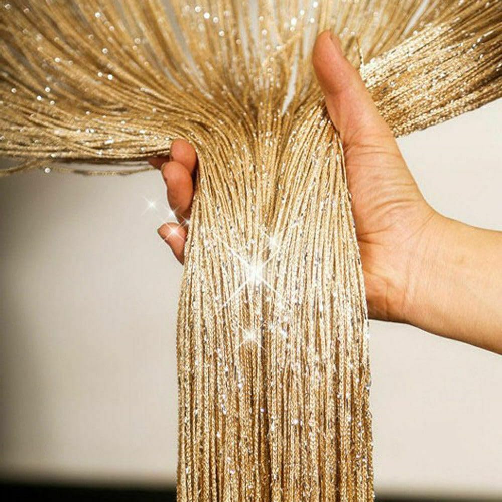 2 Pack Home Decor Sequin Curtain for Doorway,Door String Curtains,Closet Bedroom Blind Living Room Divider,Window Wall Panel Fringe Backdrops Sheer no Beads Beaded Decorative Crystal (Gold)