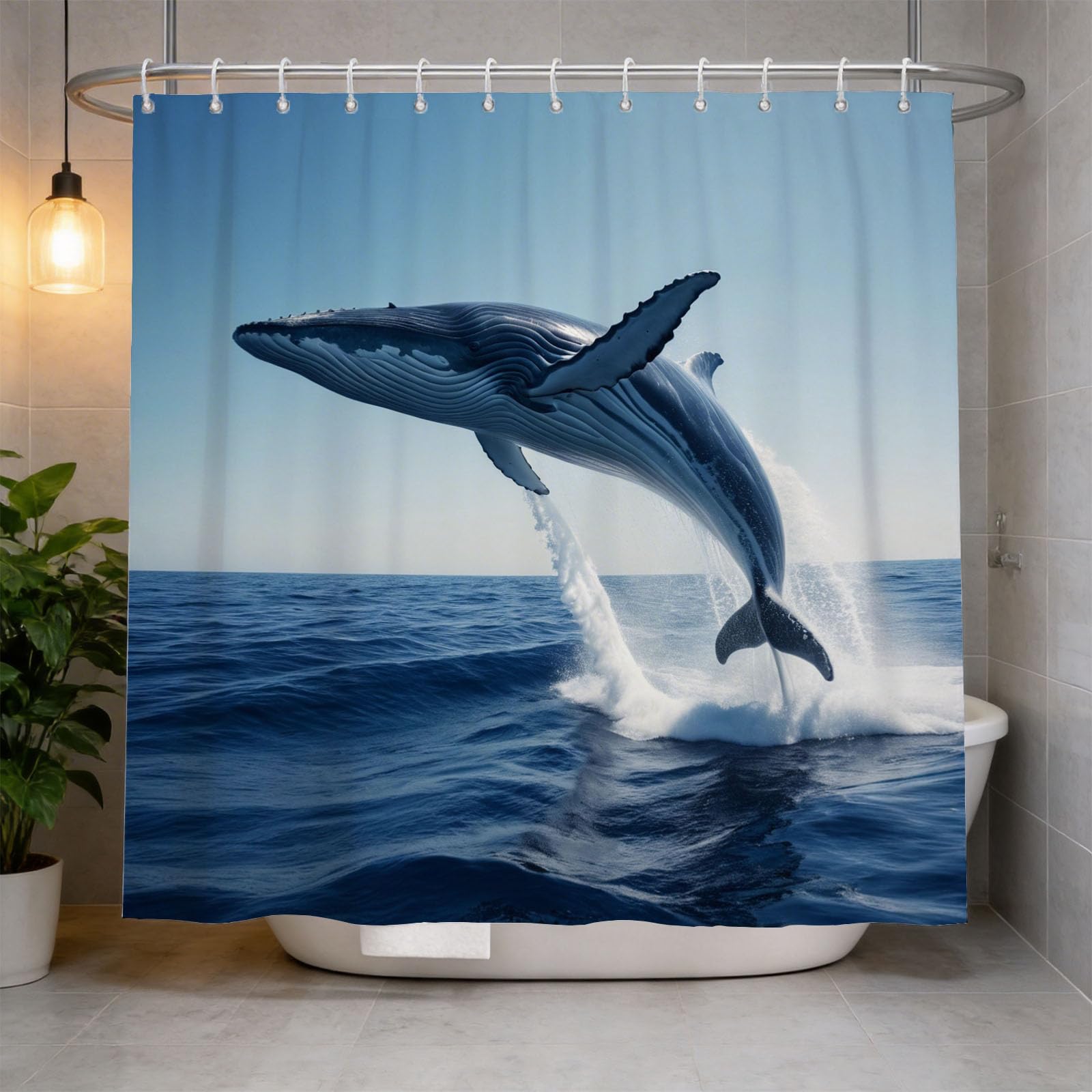 Hongduo 3D Whale Shower Curtain for Stalls Bathtubs Marine Bathroom Decor Shower Curtain Set Polyester Fabric Waterproof 200x200cm/79X79 Inch with Hooks