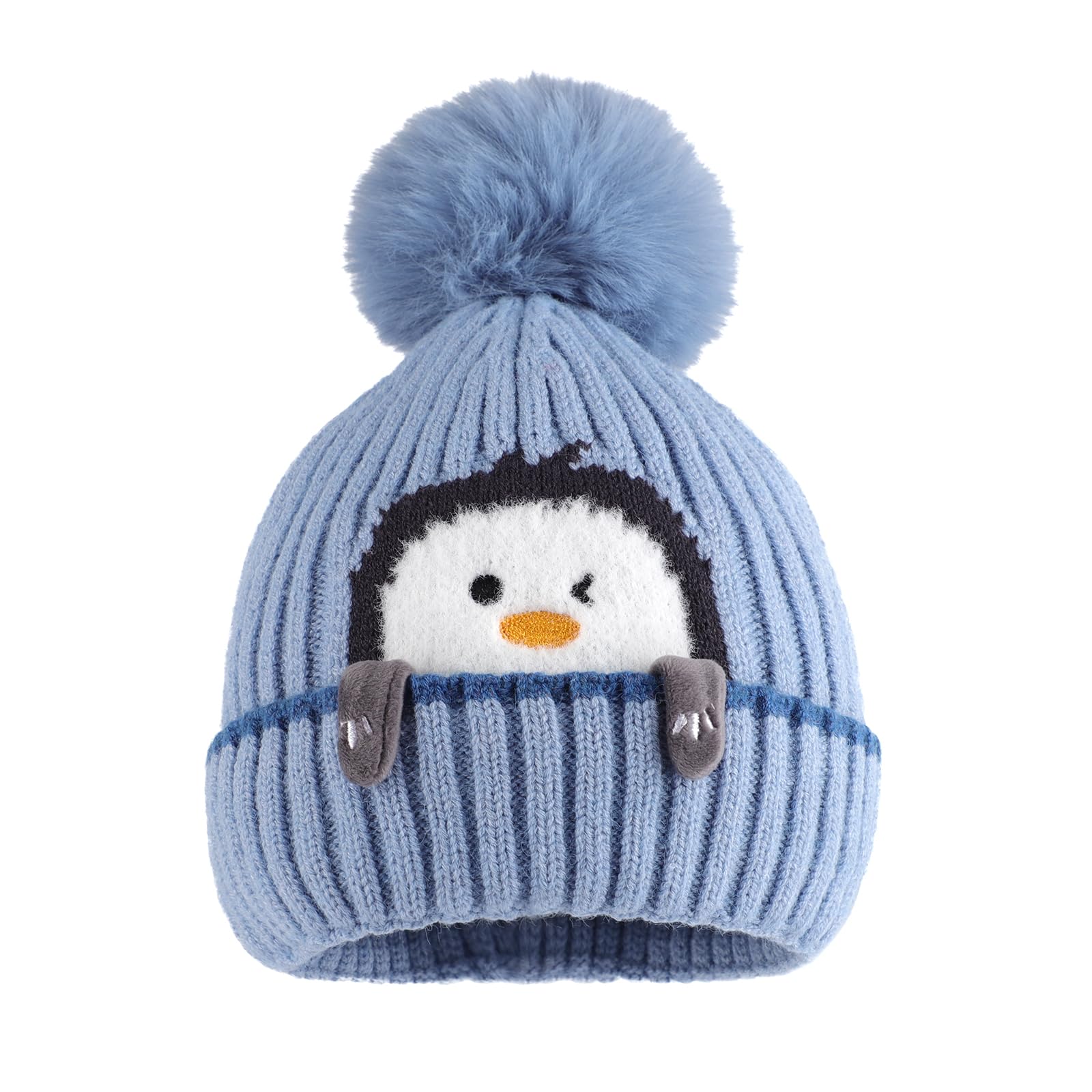 MASOCIO Gorro Bebé Invierno de Punto con Pompon Conjunto Gorro y Bufanda Bebé Niños Termico Cálidos 1-3 Años