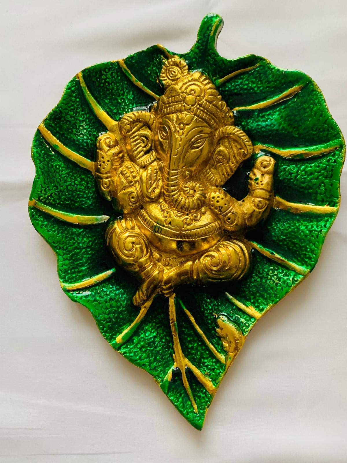Charmy Crafts Metal Ganesha On Leaf, Wall Hanging Article for Wall Decor, Room Decor, Best for Housewarming, Wedding Gifts