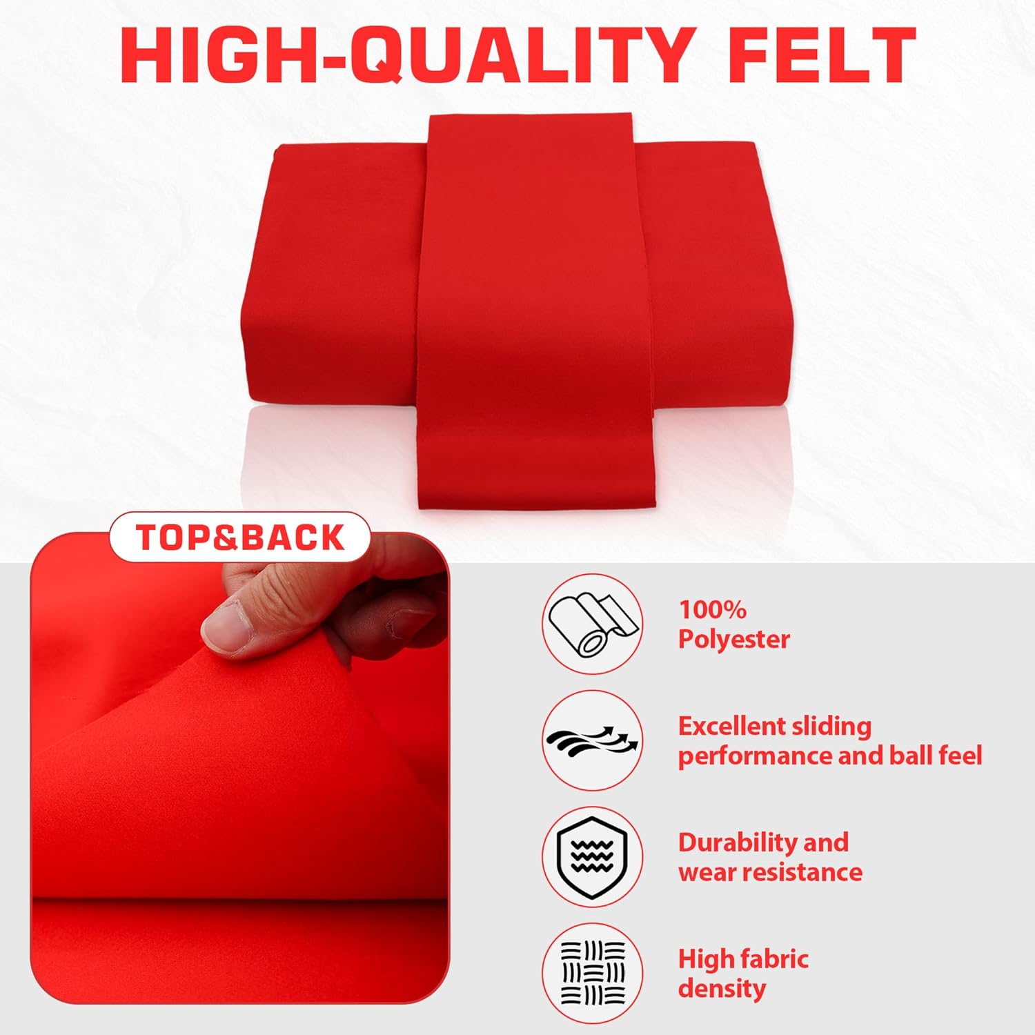 Red 9FT Pool Table Felt for Billiard Cloth with 6 Pcs Cloth Strips and Staple Remover