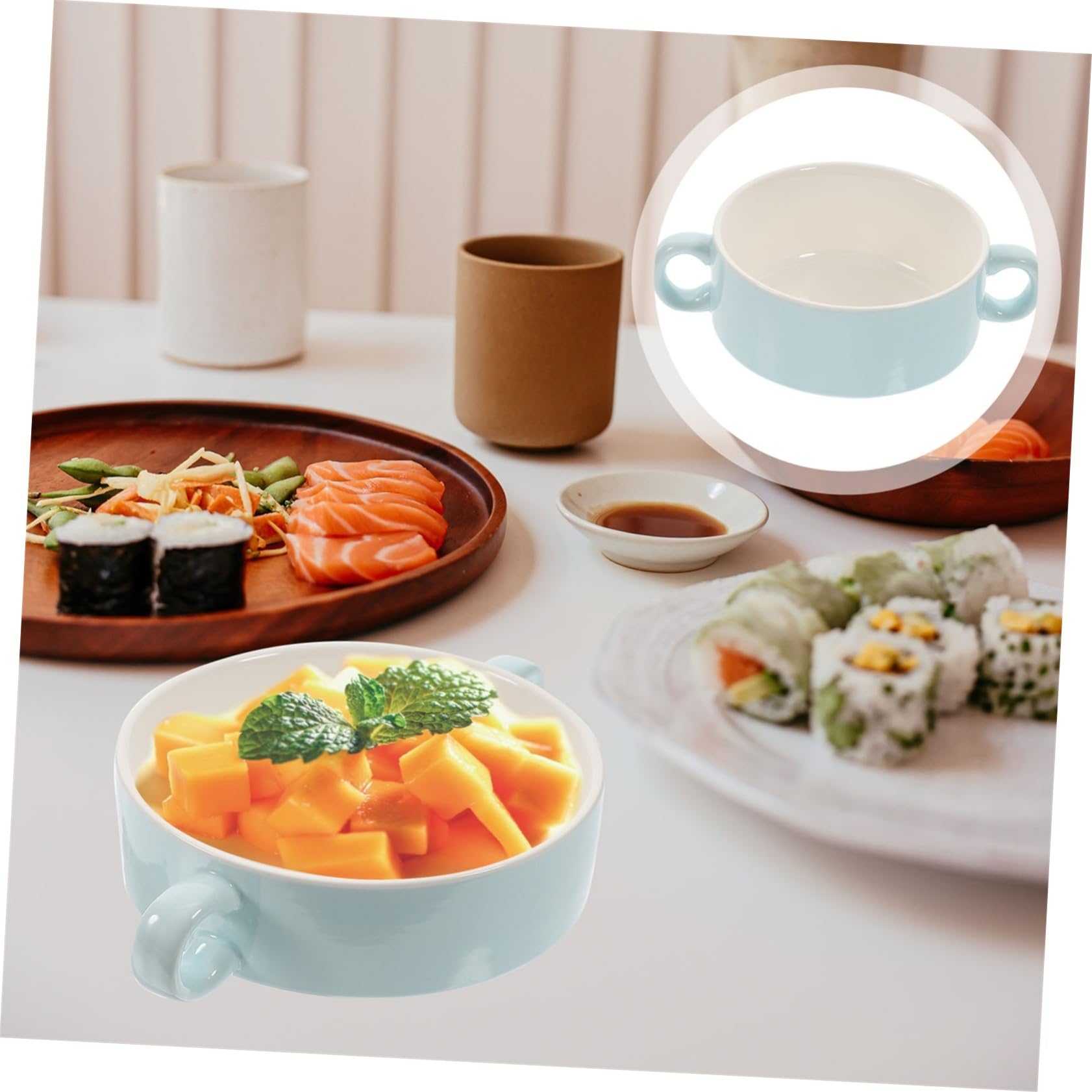 OUNONA 丼 ボウル 和食器 取っ手付き モカ色 耐熱 おしゃれ